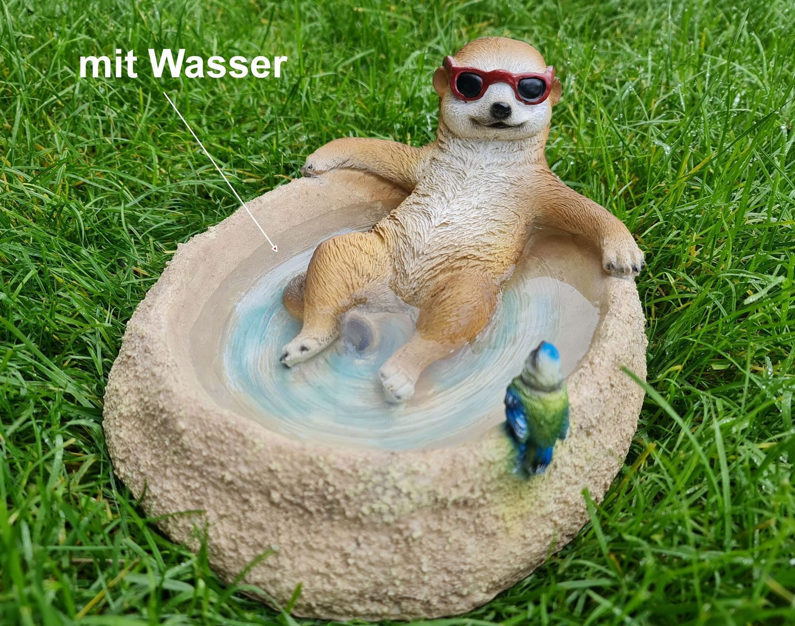 Kremers Schatzkiste Gartenfigur Erdmännchen Eddy Vogeltränke Gartenfigur 31cm Deko