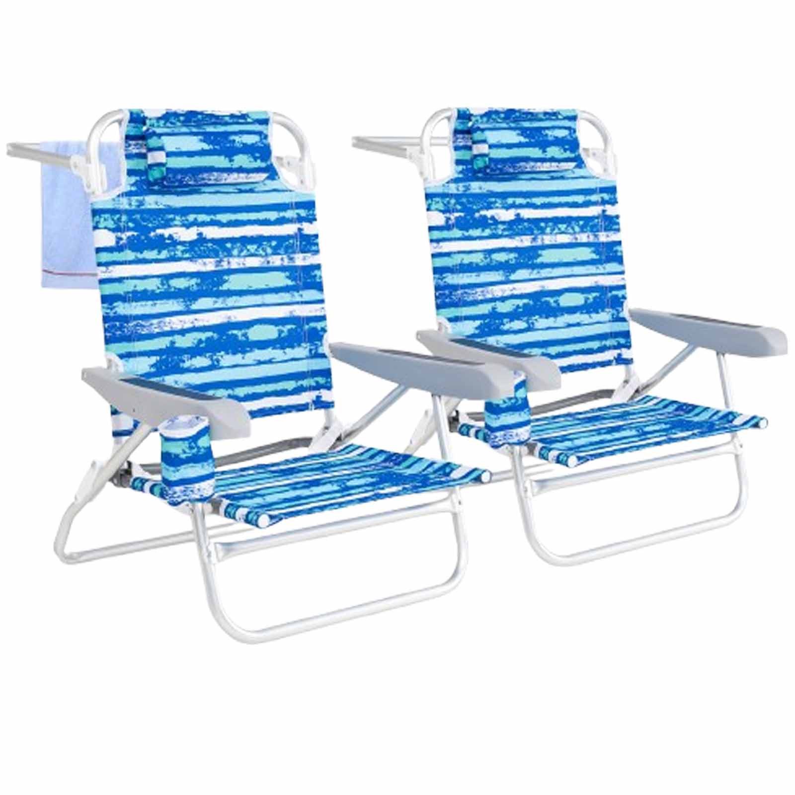 GYMAX Strandstühle 2er-Set Mit Tisch | Klappbar, Mit Getränkehalter & Kühltasche | Für Camping & Garten