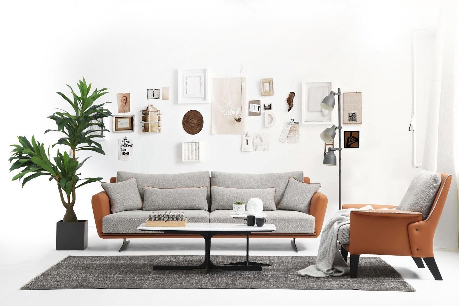 JVmoebel 2-Sitzer Zweisitzer Sofa 2 Orange in Teile, Modern 1 Europa Grau, Made Design Stoff Sitzer Wohnzimmer