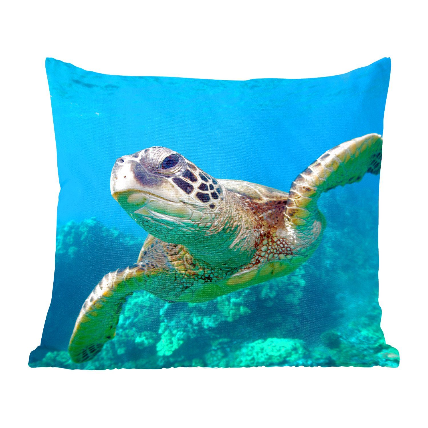 MuchoWow Dekokissen Meeresschildkrötenschwimmen auf Hawaii, Zierkissen mit Füllung für Wohzimmer, Schlafzimmer, Deko, Sofakissen