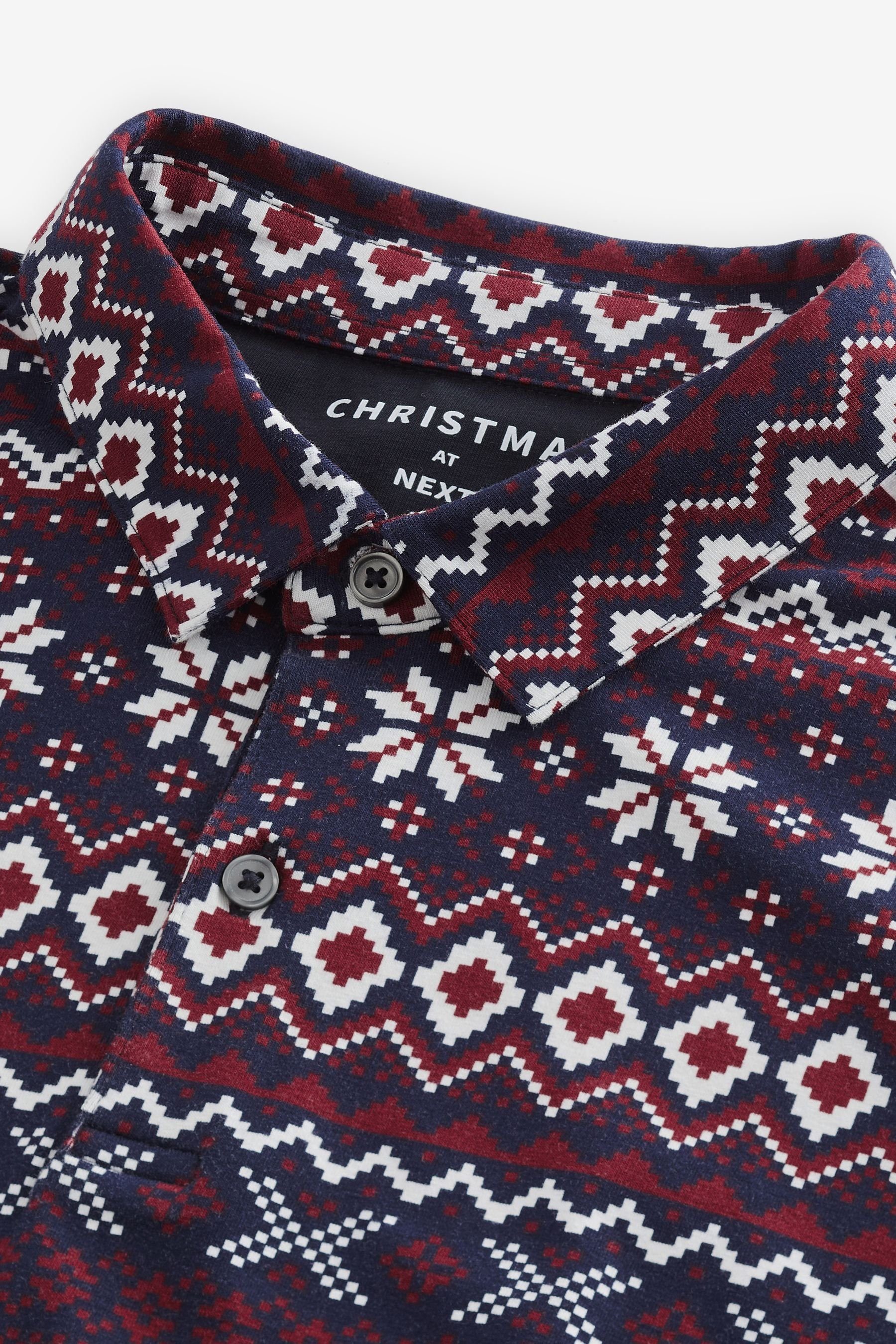 Print Polo-Shirt Next Pattern Navy weihnachtlichem in Fairisle Blue Poloshirt (1-tlg)