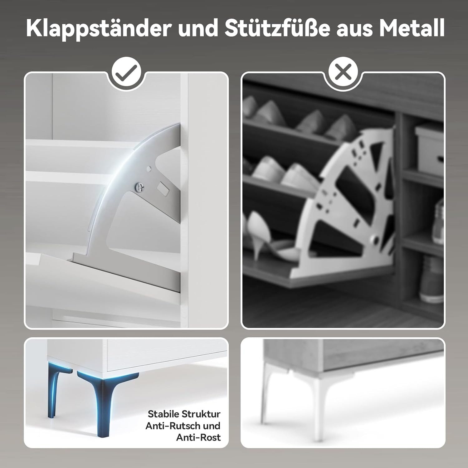 Dripex Schuhschrank mit 2 klappbaren Schubladen und Metallfüßen, verstellbare Fächer – Bild 5 von 5