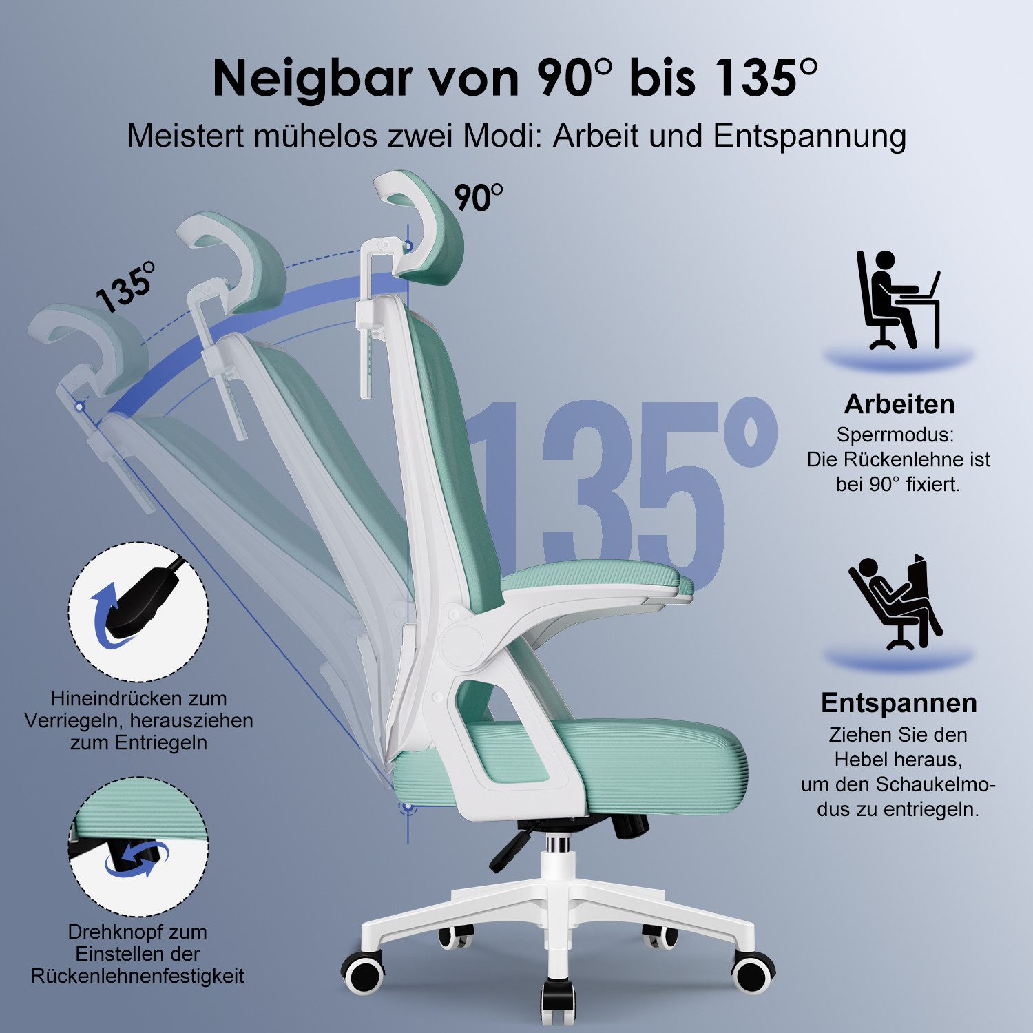 Homimaster Bürostuhl Ergonomischer Bürostuhl, Schreibtischstuhl mit Klappba günstig online kaufen