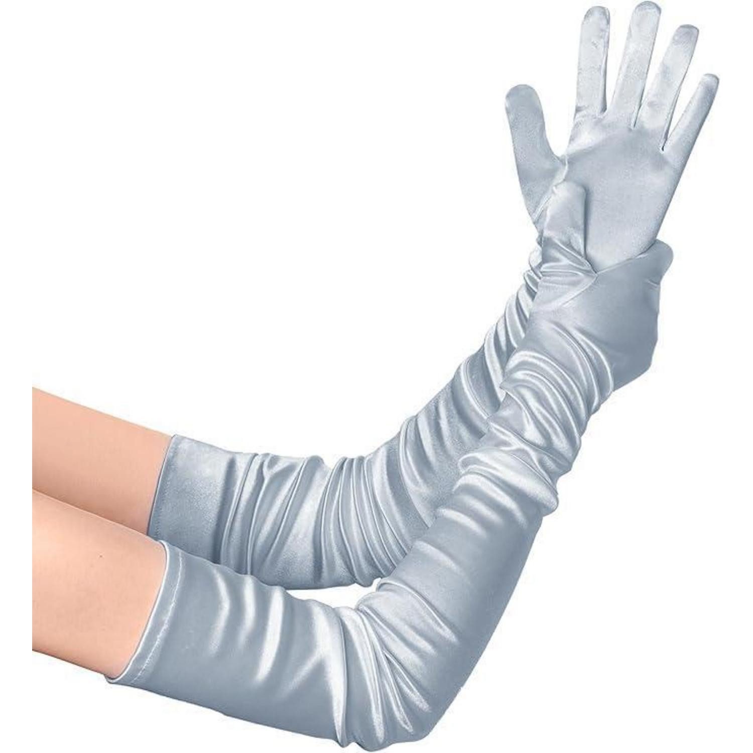 LuxusKollektion Abendhandschuhe Handschuhe Damen lang Satin Silber 70cm (1-St)