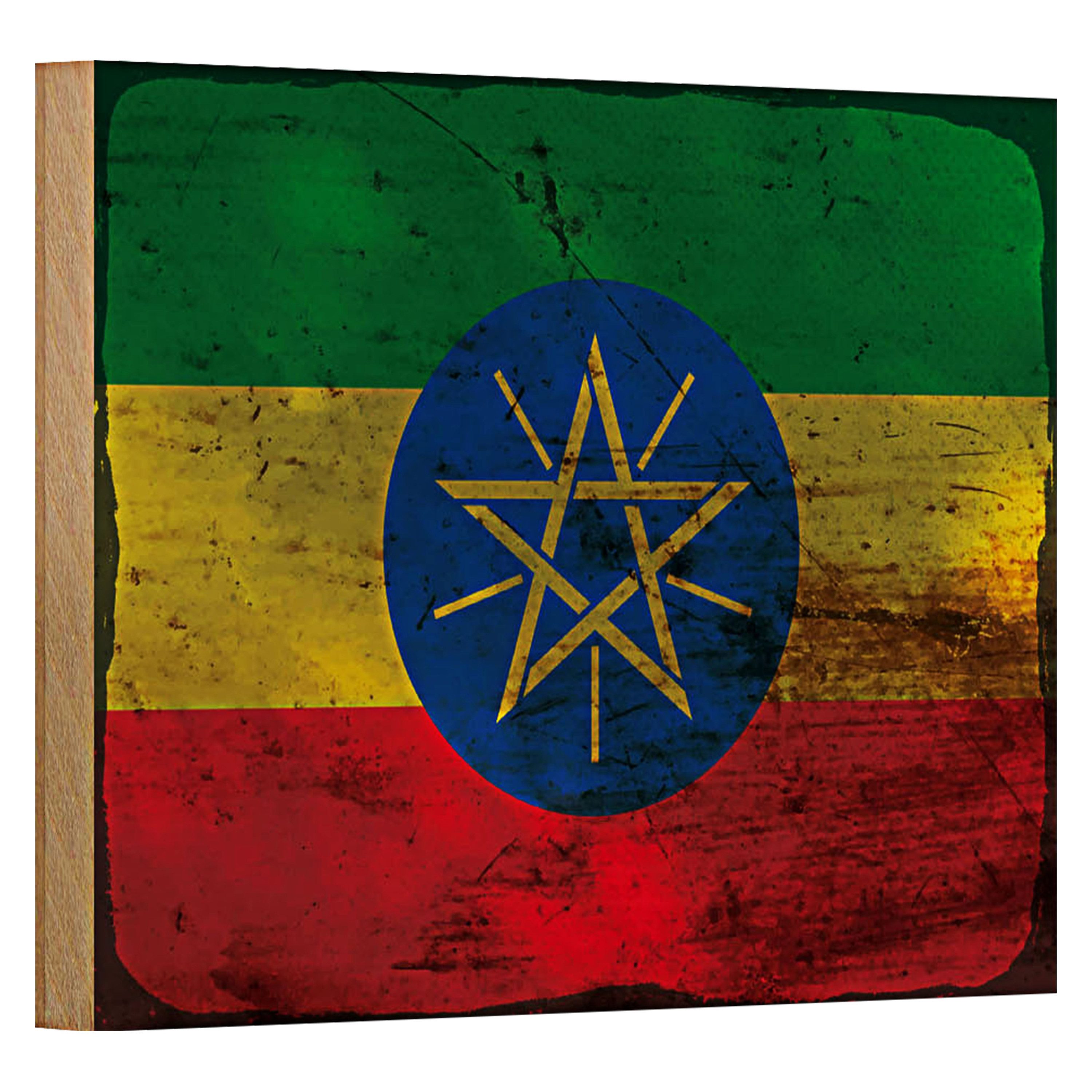 Roomando Holzbild Flagge Äthiopien 18x12cm Flag Ethiopia Rost
