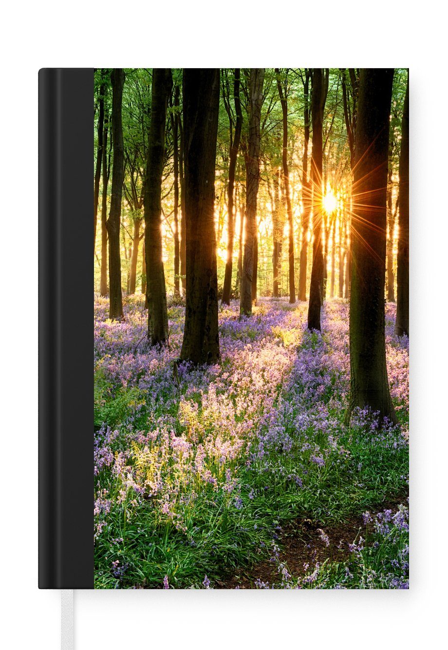 MuchoWow Notizbuch Wald - Blumen - Lavendel - Sonne - Lila - Natur, Journal, Merkzettel, Tagebuch, Notizheft, A5, 98 Seiten, Haushaltsbuch