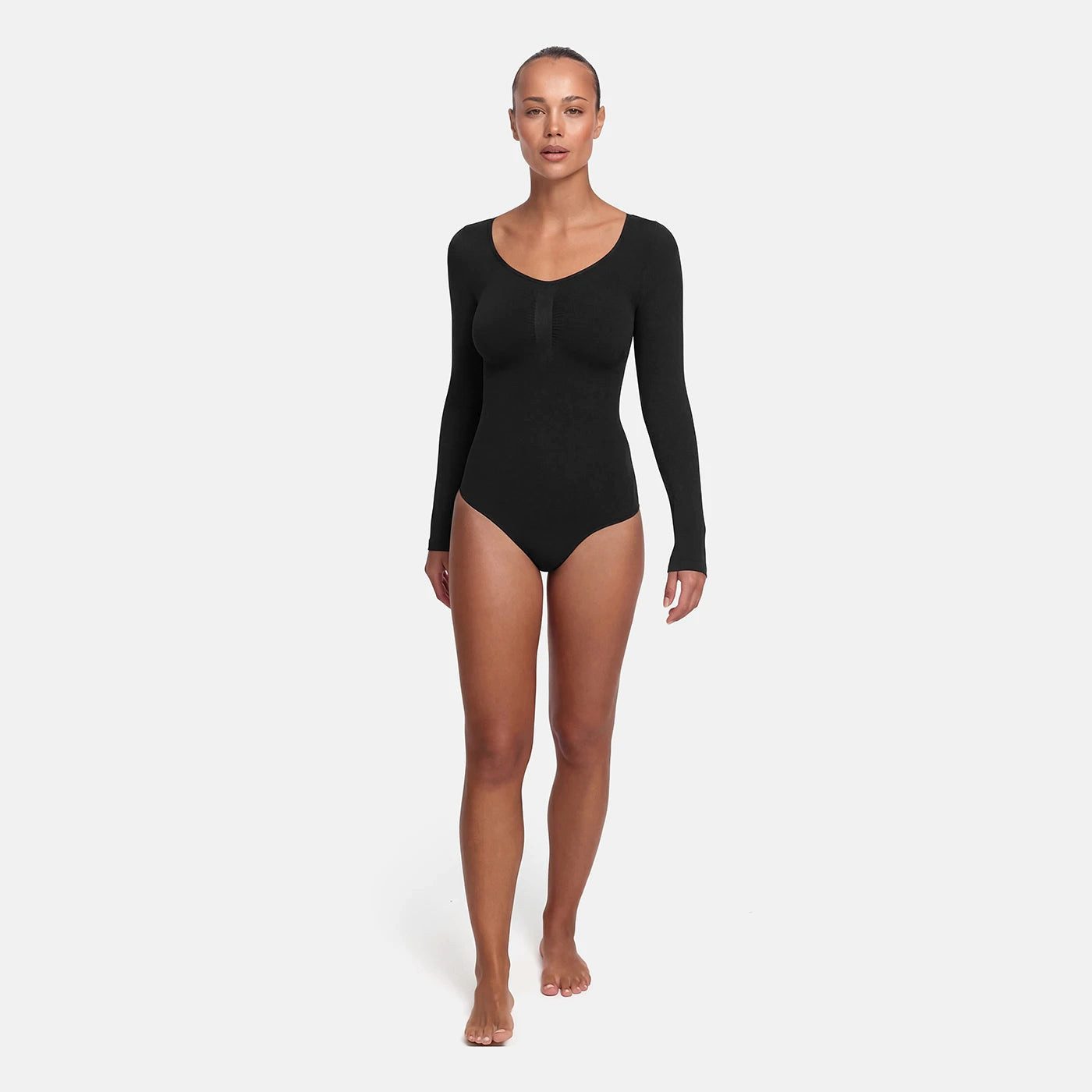 cfab (creamy fabrics) Miederbody Bodysuit Sculpting Shapewear Longsleeve mit Slip-Grau-S (1-tlg) Figurformend