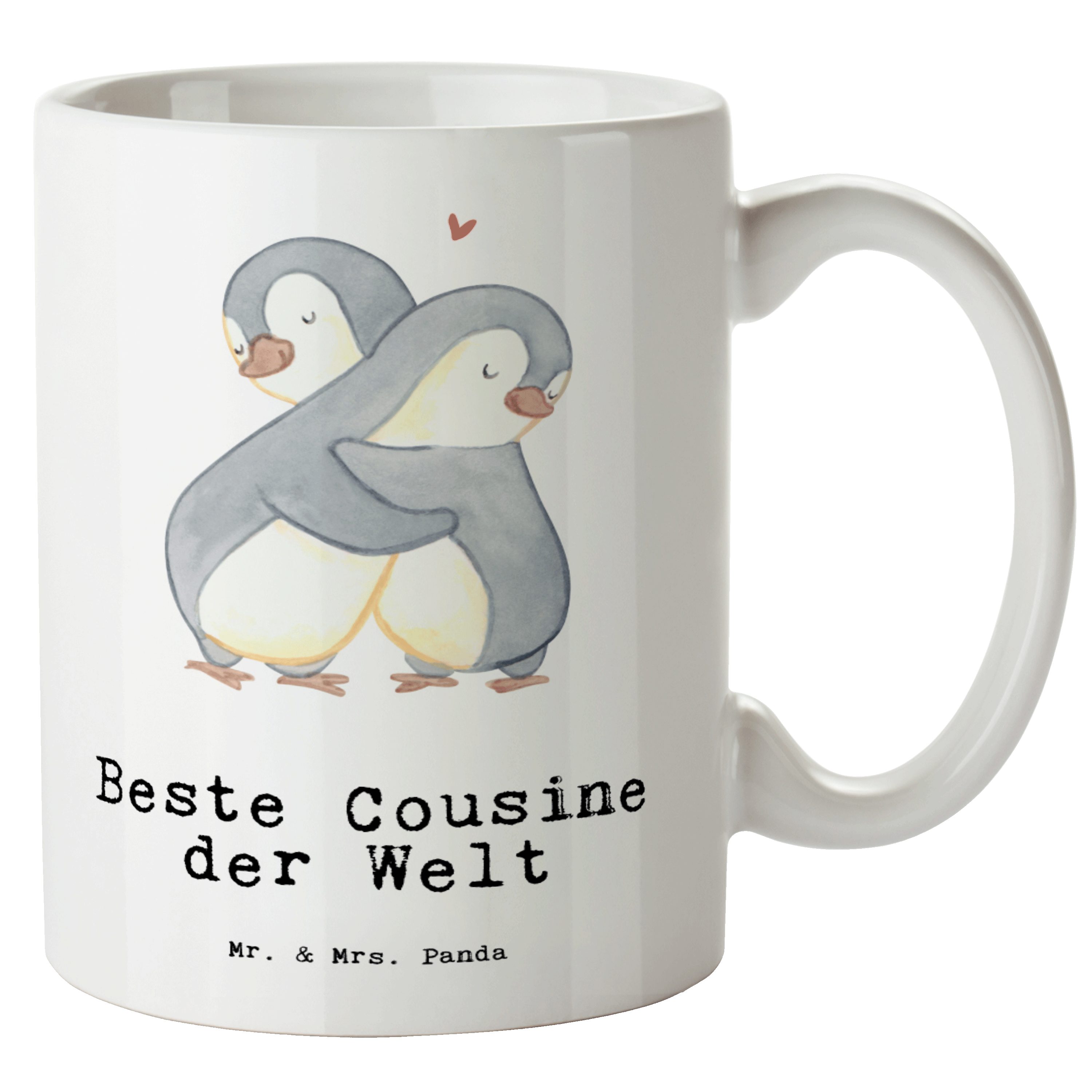 Mr. & Mrs. Panda Tasse Pinguin Beste Cousine der Welt - Weiß - Geschenk, für, Dankeschön, Gr, XL Tasse Keramik
