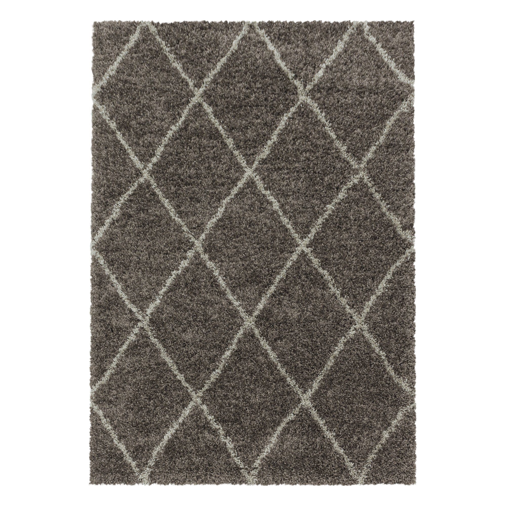 Teppich Rauten Design, Teppium, Rechteckig, Höhe: 30 mm, Teppich Taupe, Geometrisch Design Flauschig Shaggy Teppich Wohnzimmer