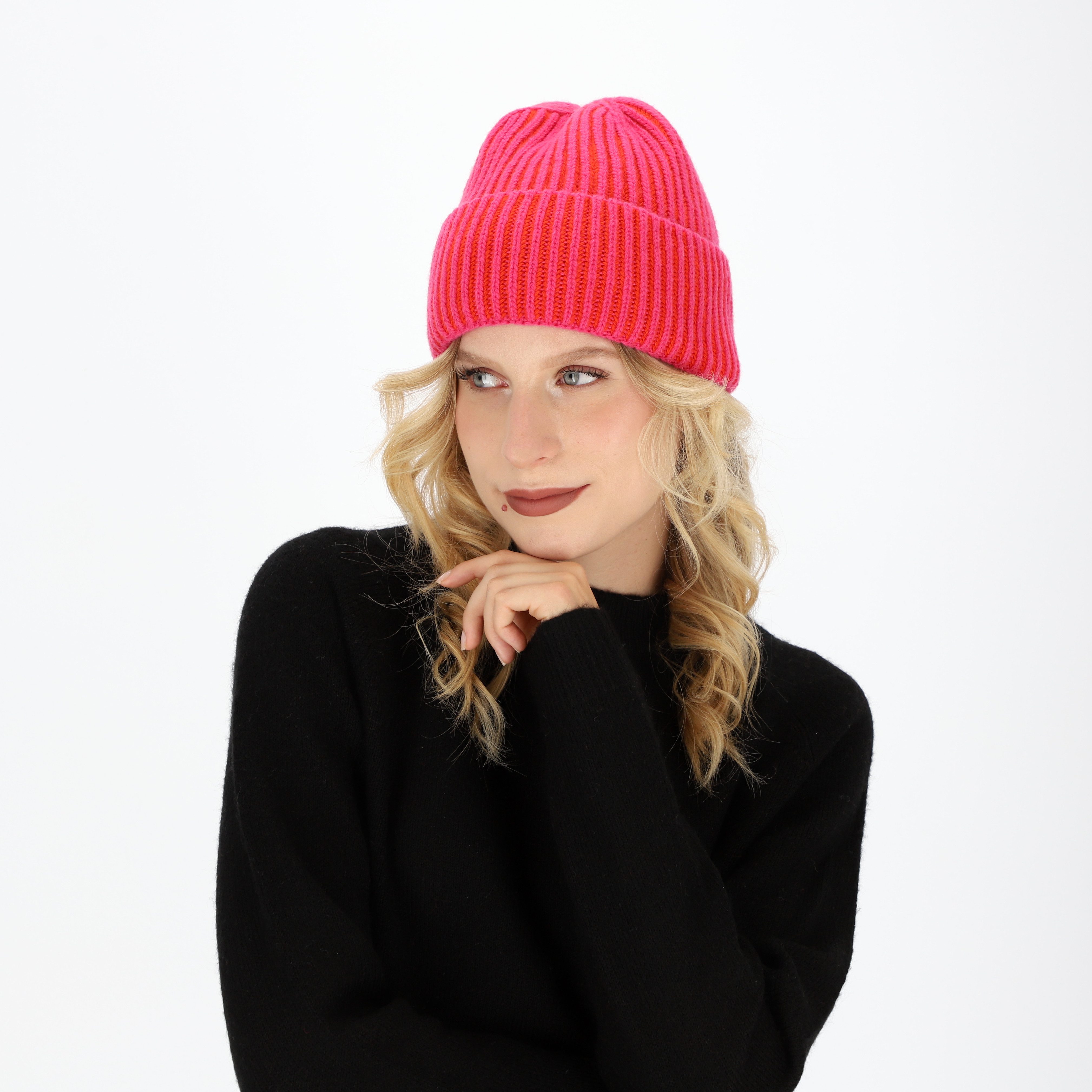 halsüberkopf Accessoires Strickmütze mit 2-farbiger Rippe günstig online kaufen