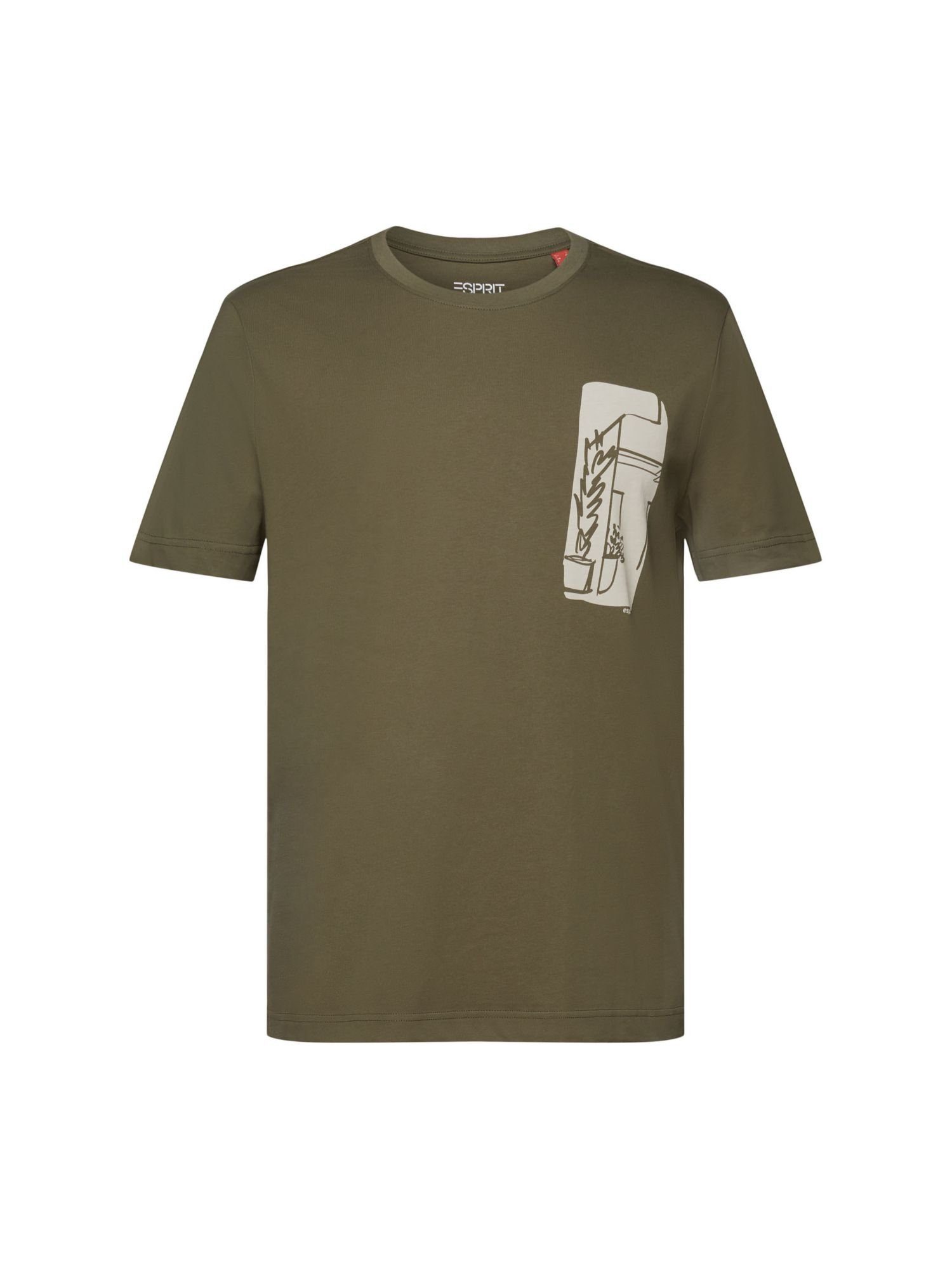 edc by Esprit T-Shirt T-Shirt mit Frontprint, 100% Baumwolle (1-tlg) KHAKI GREEN