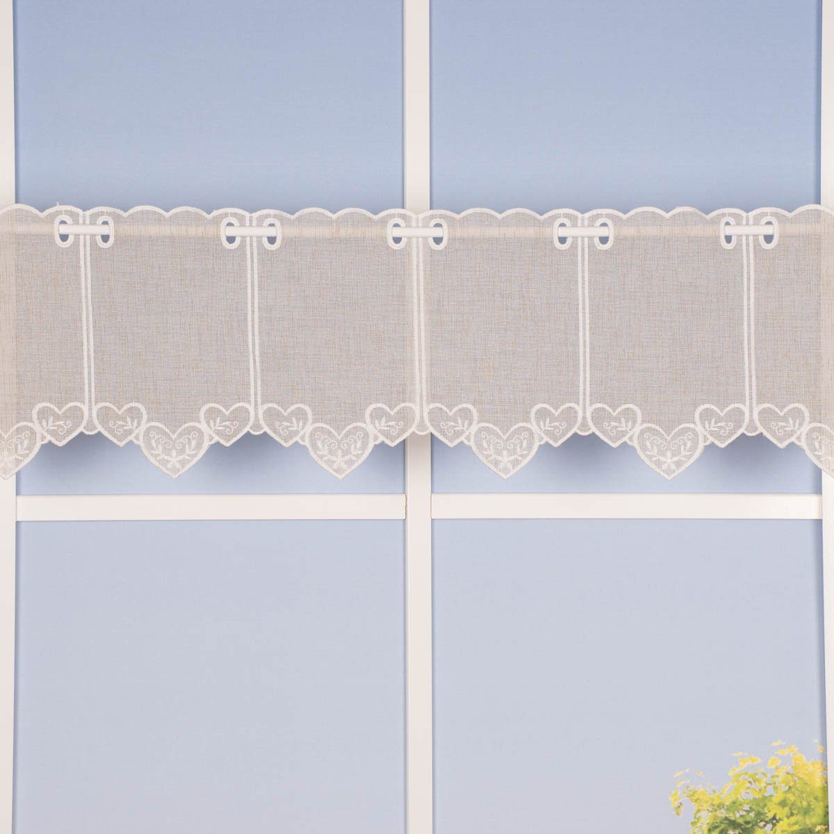 SCHÖNER LEBEN. Meterware Scheibengardine Meterware Landhausgardine Stickerei Herzchen nähfrei, halbtransparent, Polyester, bestickt