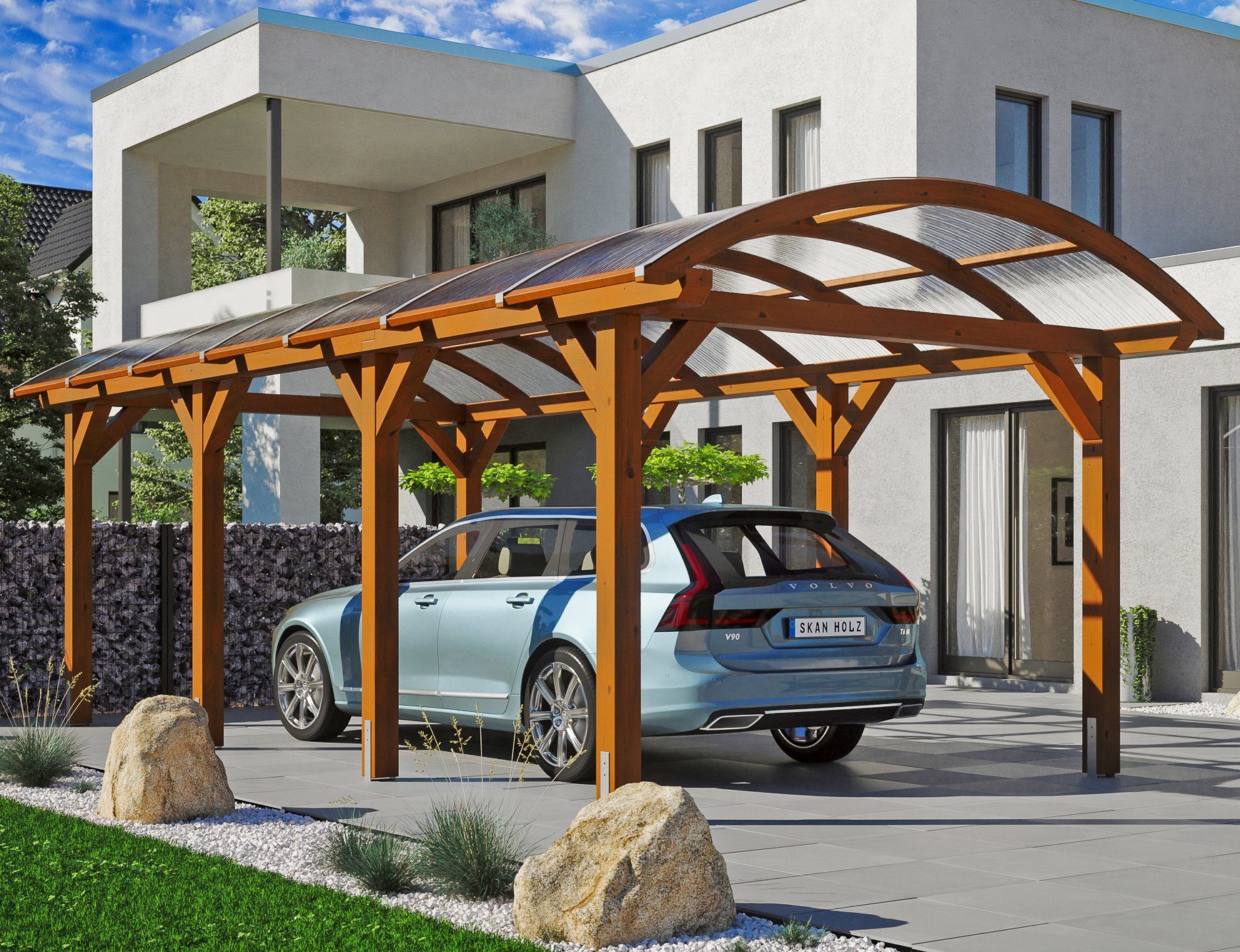 220 Einzelcarport Einfahrtshöhe 376x755 cm, Franken, BxT: Skanholz cm