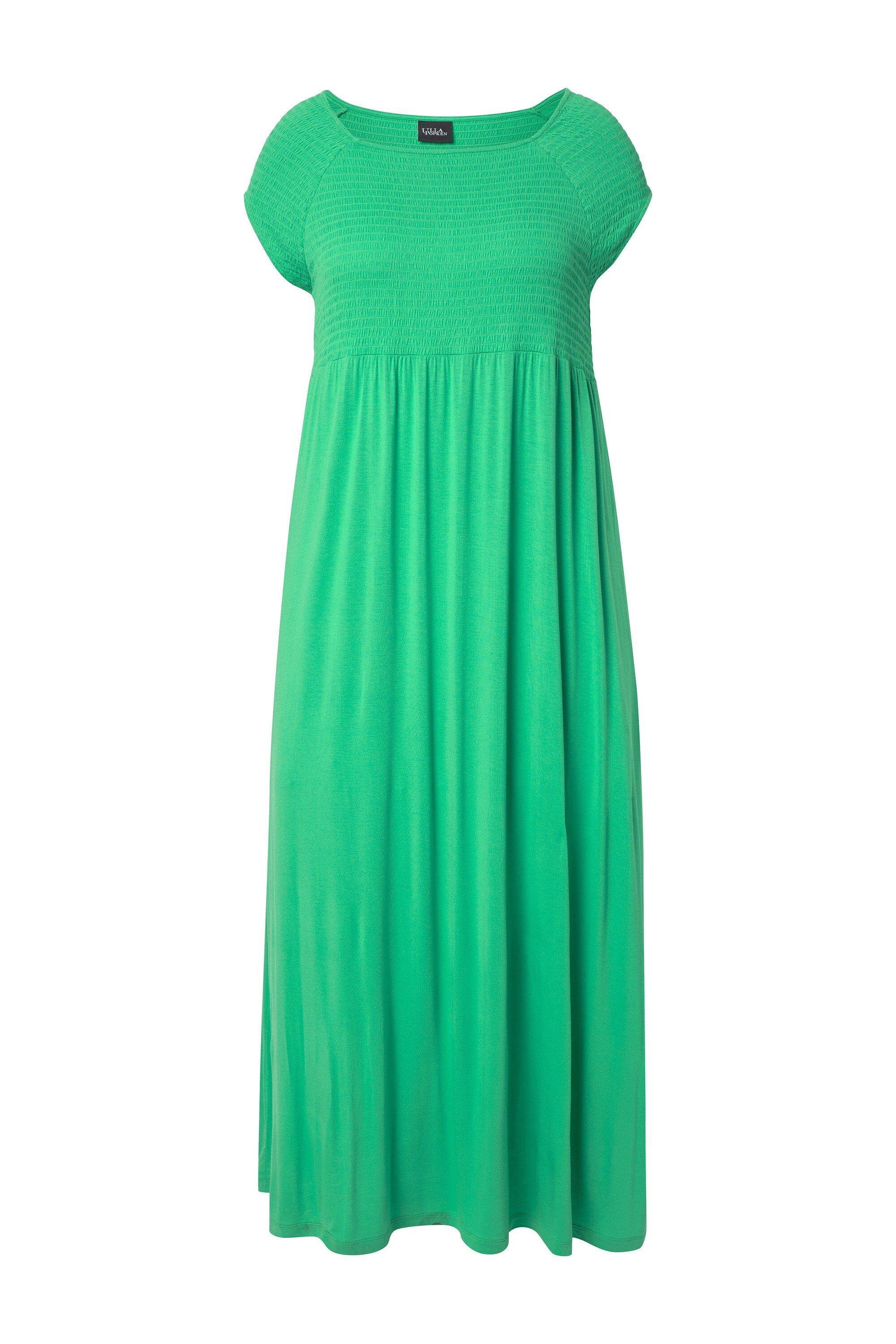 Ulla Popken Maxikleid Kleid A-Linie gesmokt Carré-Ausschnitt Halbarm