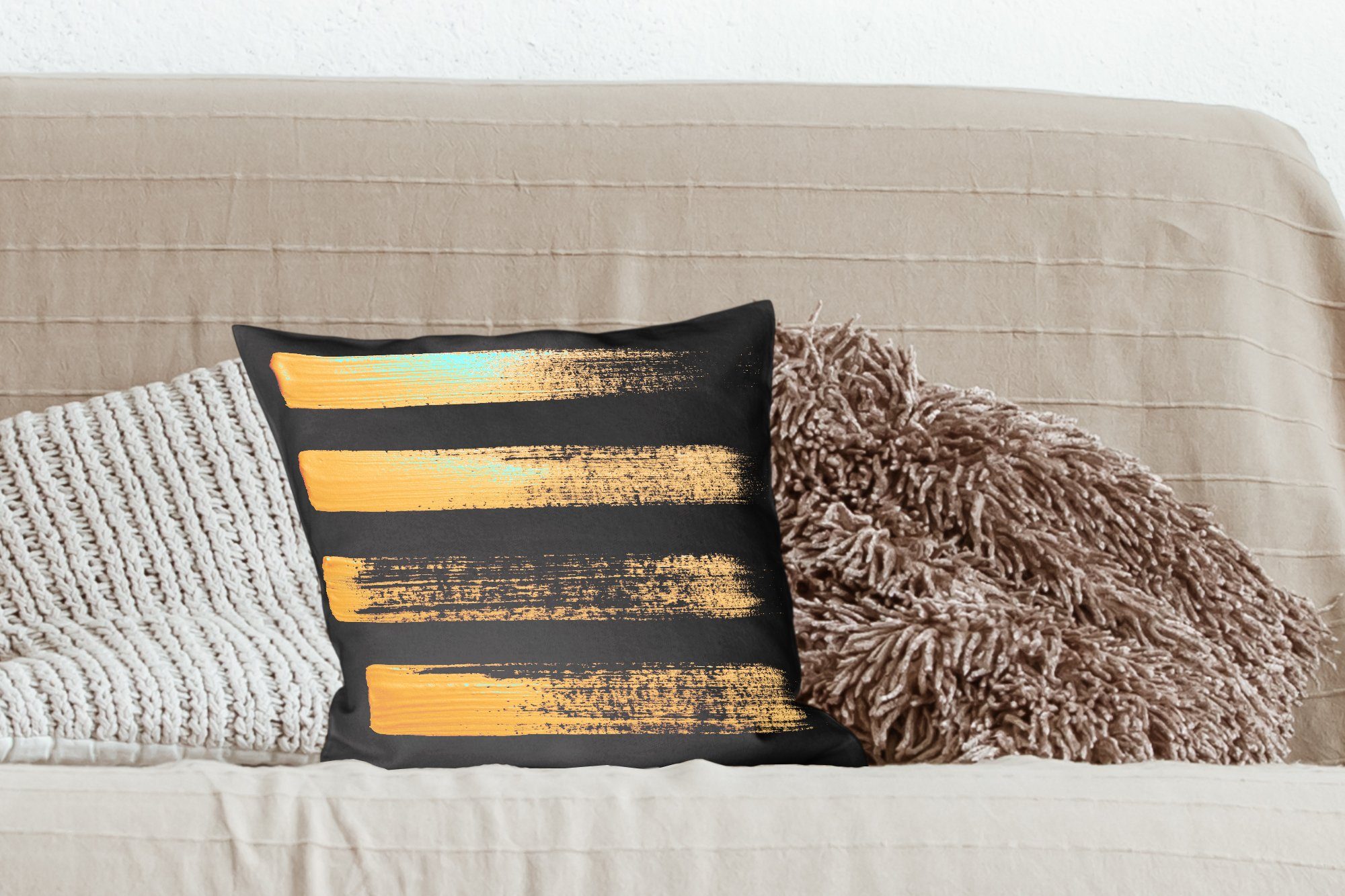 MuchoWow Dekokissen Muster aus auf Wohzimmer, Hintergrund, schwarzem Zierkissen Füllung mit goldener für Schlafzimmer, Sofakissen Farbe Deko