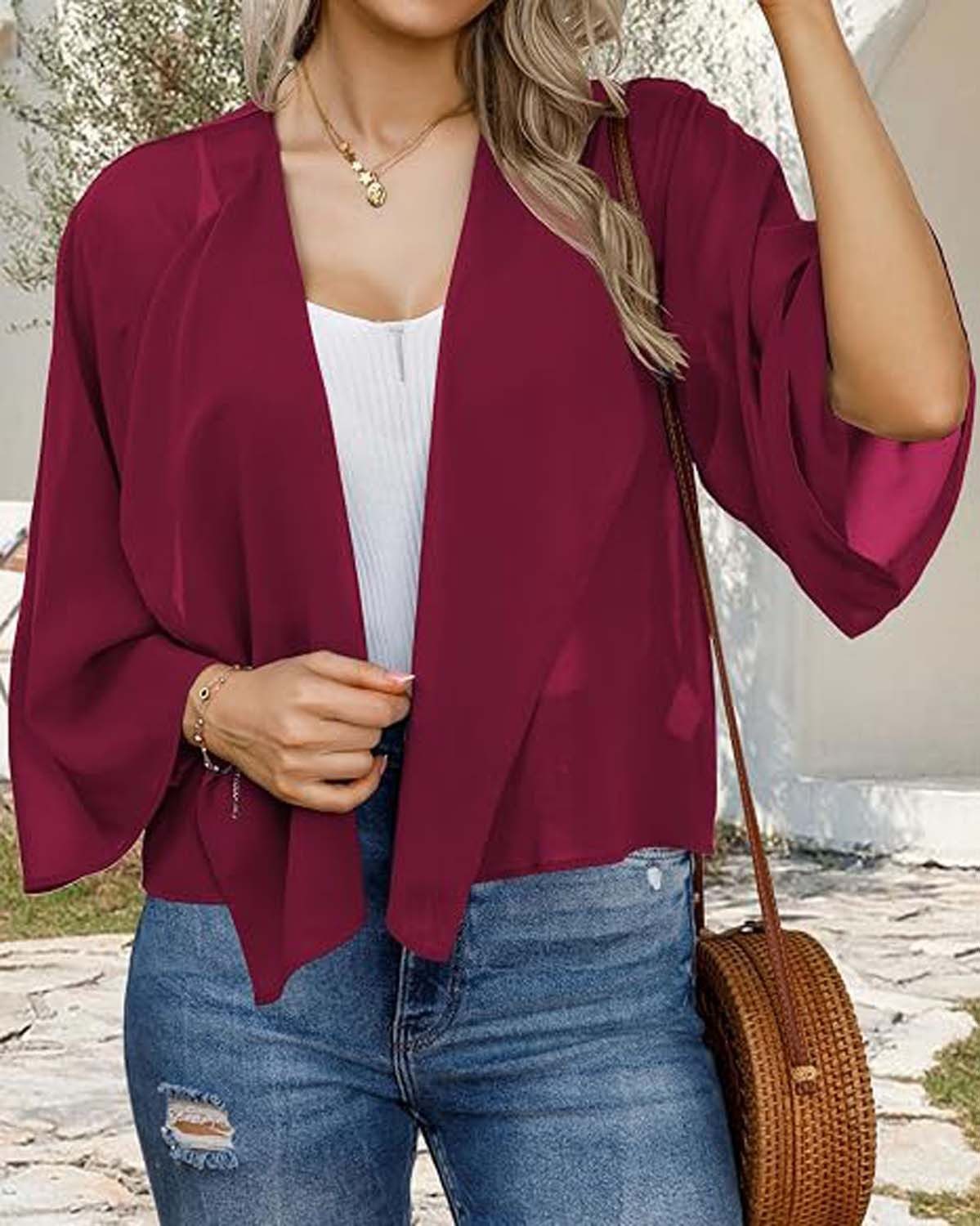 Oemmn Bolero Damen Chiffon Elegant Bolerojacke Leicht Luftig Jäckchen 3/4