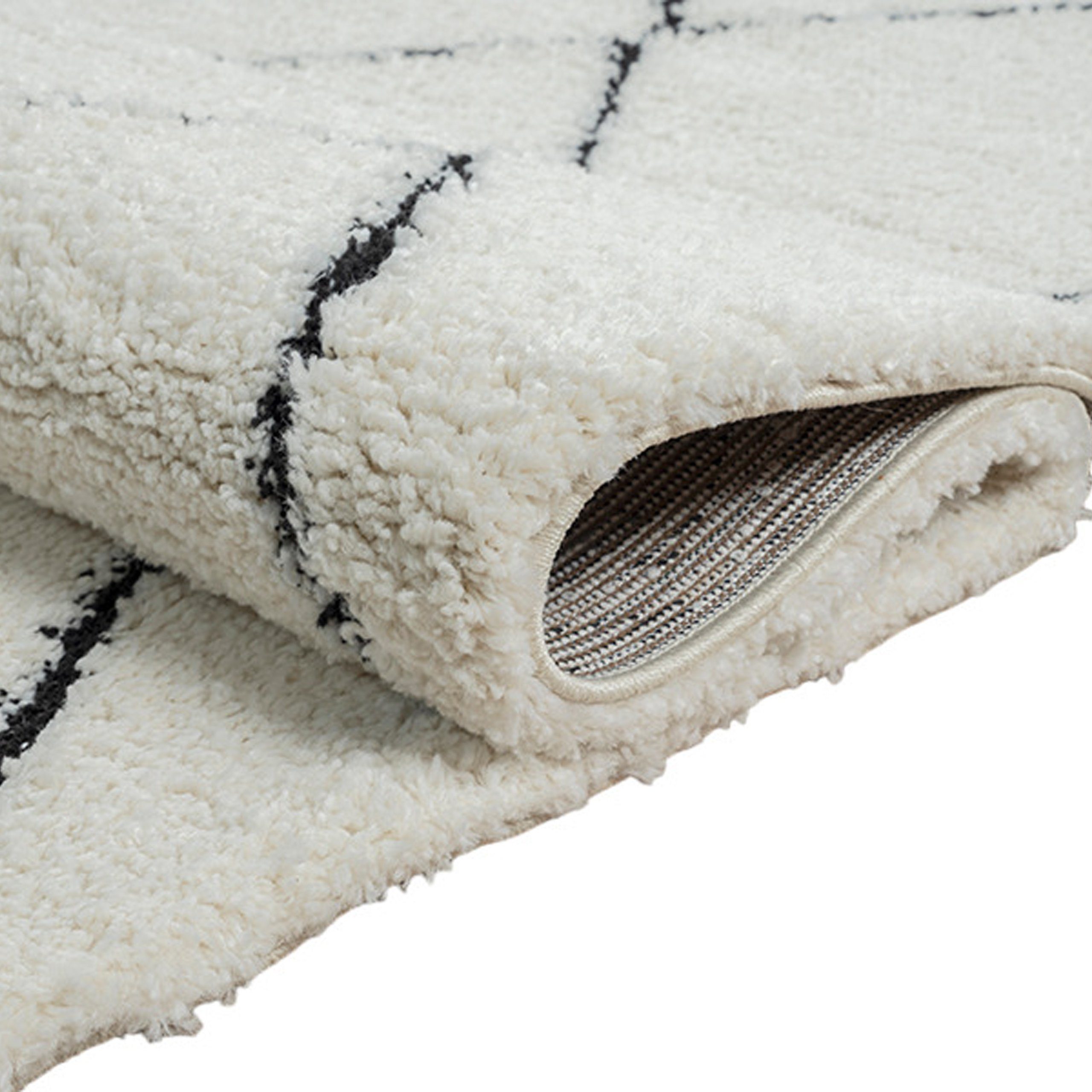 Carpetia Teppich Skandinavisch Wohnzimmerteppich Hochflor Rautenmuster weiß schwarz, rechteckig, Höhe: 30 mm