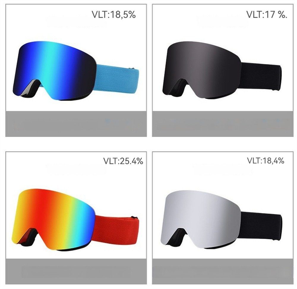 (1-St), Dekorative schwarz praktischer Kontrastverstärkende mit UV Skibrille Erwachsene, Schutz, Für Anti-Beschlag-Beschichtung UV-Schutz Skibrille, Skibrille Mit
