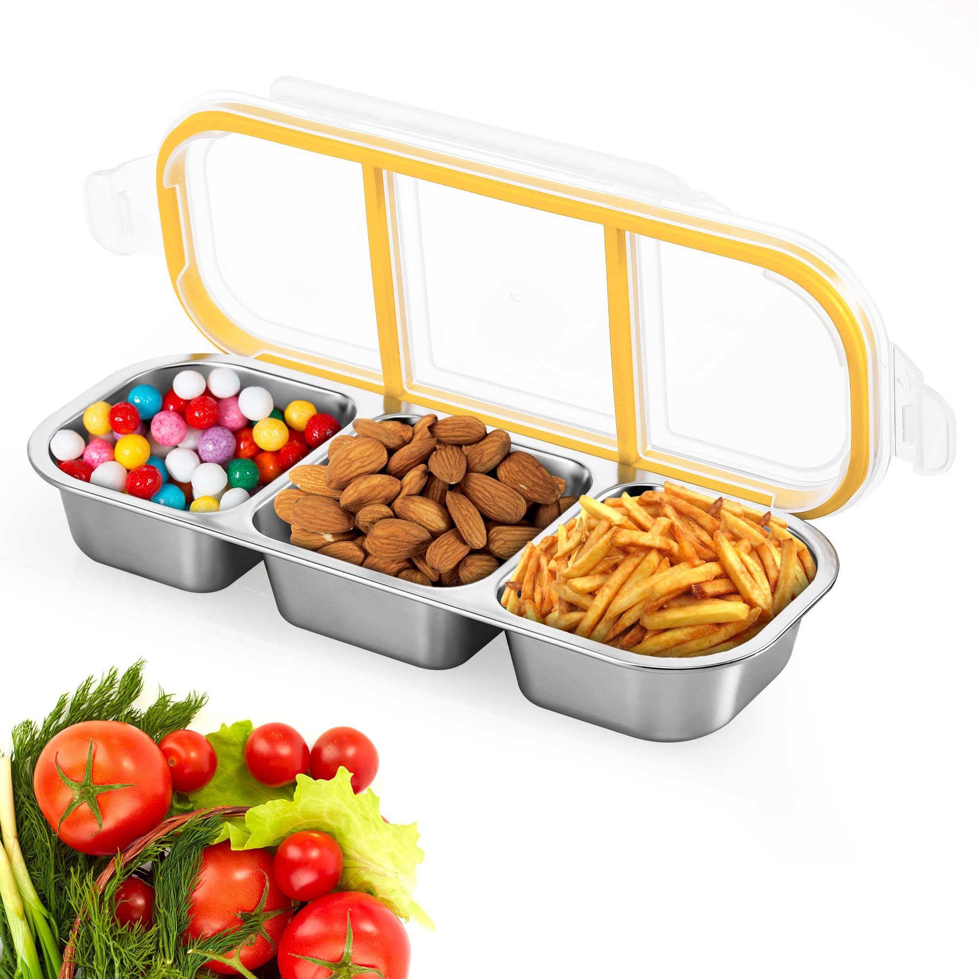 FOUORTUNATE-BEE Snackschale Snackbox mit Fächern Edelstahl, Leckdichte Snackdose, (mit Fächern Spülmaschinenfest, Meal Prep Boxen, Bento Box Edelstahl, 1-tlg), Snack Boxen mit Deckel für Schule Arbeit Camping