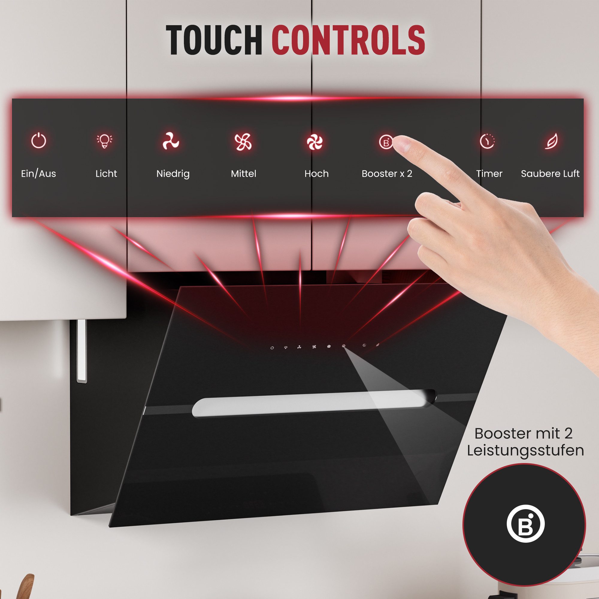 Levivo Kopffreihaube A+++ 720 m³/h Kopffreie Dunstabzugshaube 60cm und 90cm Umluft & Abluft A+++ 720 m³/h Kopffreie Dunstabzugshaube 60cm und 90cm Umluft & Abluft, Aktivkohlefiltern, Fettfiltern, LED-Beleuchtung