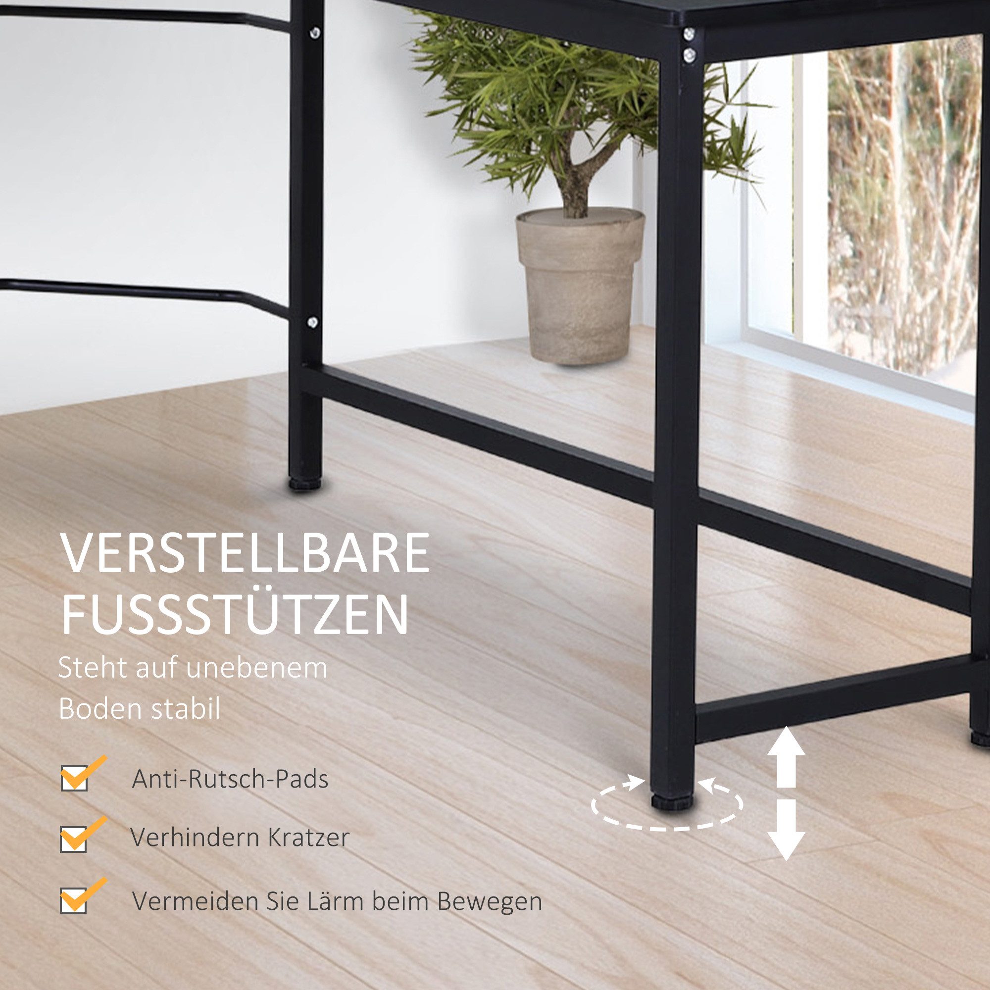 MC Star Computertisch Eckschreibtisch höhenverstellbar Metall Schwarz 168 x 120 x 75 cm (für Home Office & Arbeitszimmer)