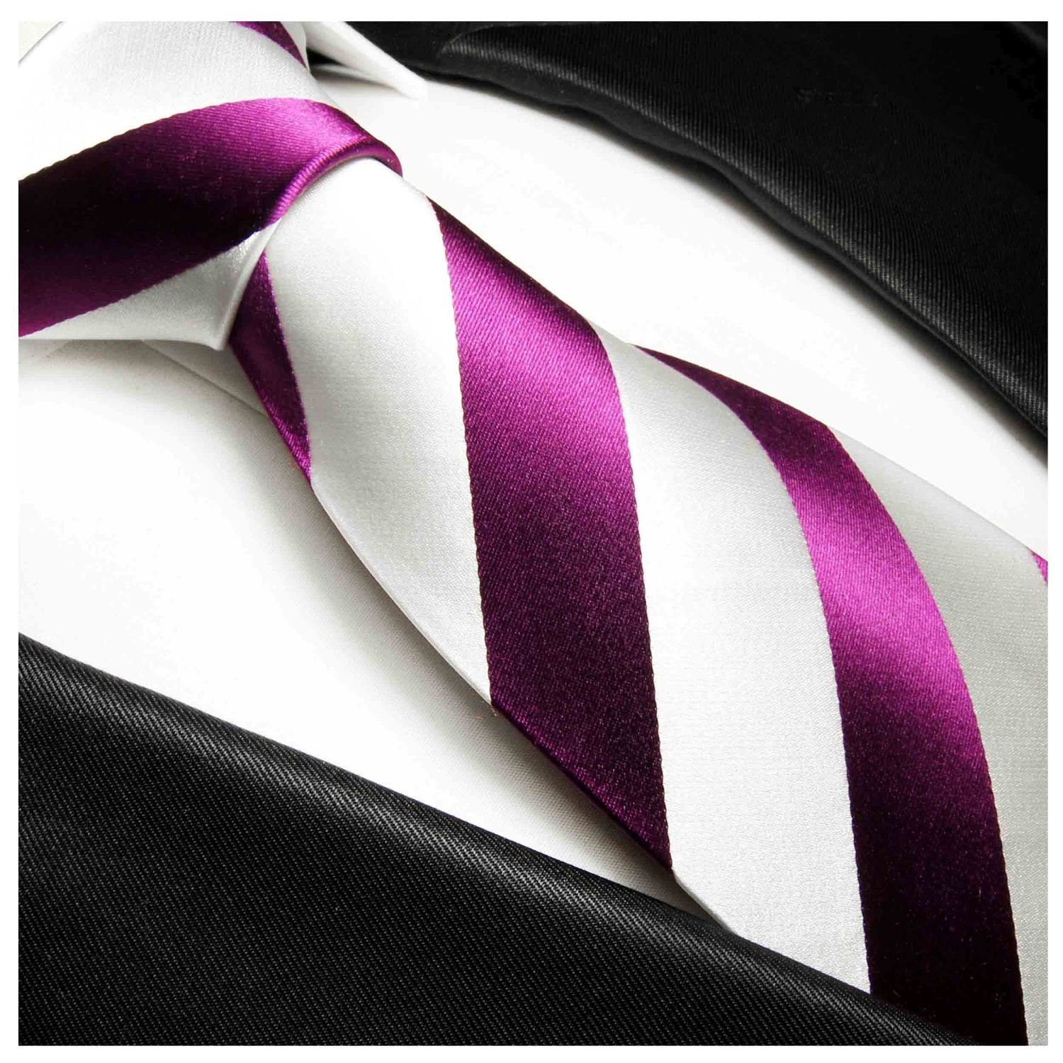 Paul Malone Seide Schlips gestreift Seidenkrawatte Krawatte 100% (6cm) modern Herren Streifen pink Schmal