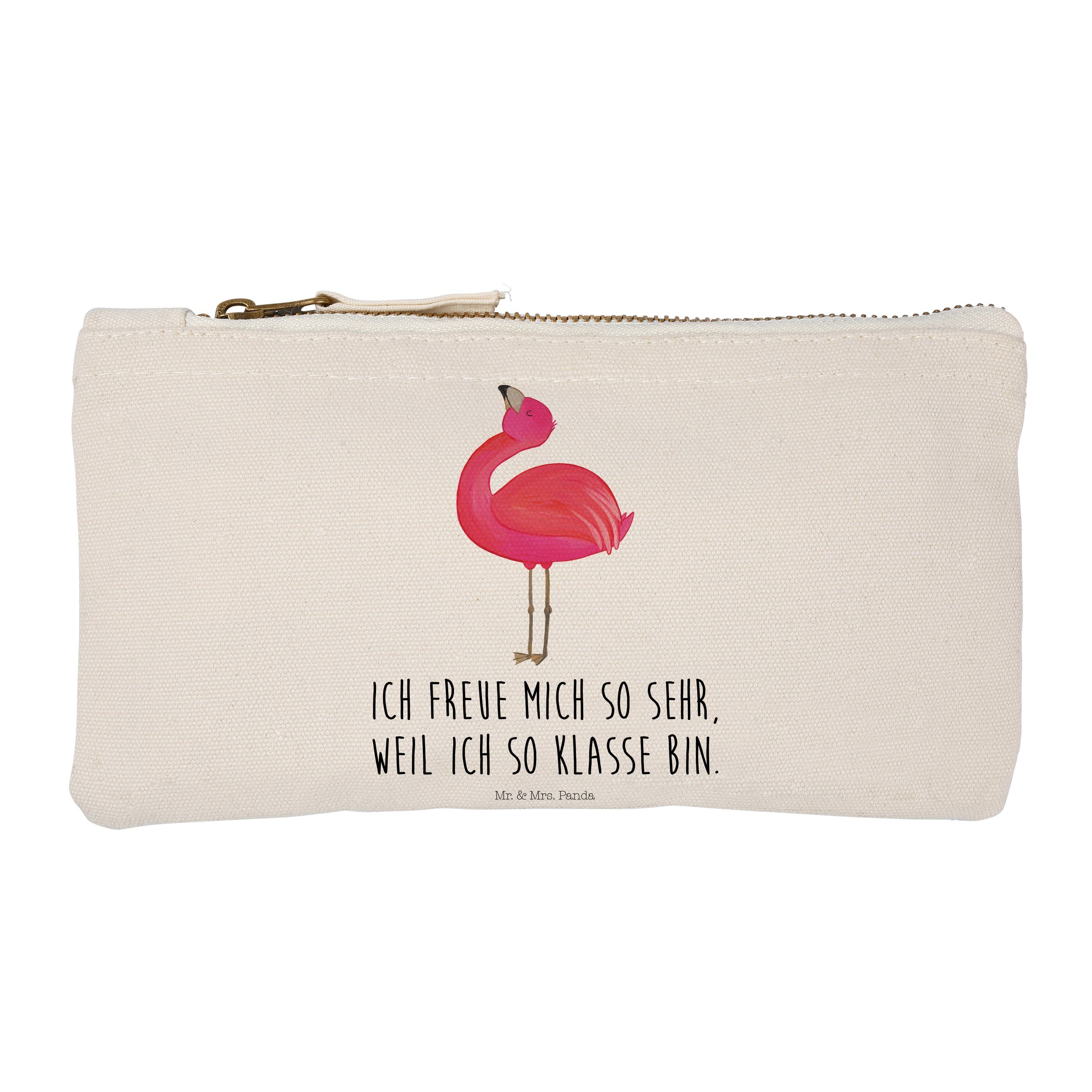 Mr. & Mrs. Panda Kosmetiktasche Flamingo stolz - Weiß - Geschenk, Schminktasche klein, Makeup, Stifte (1-tlg)