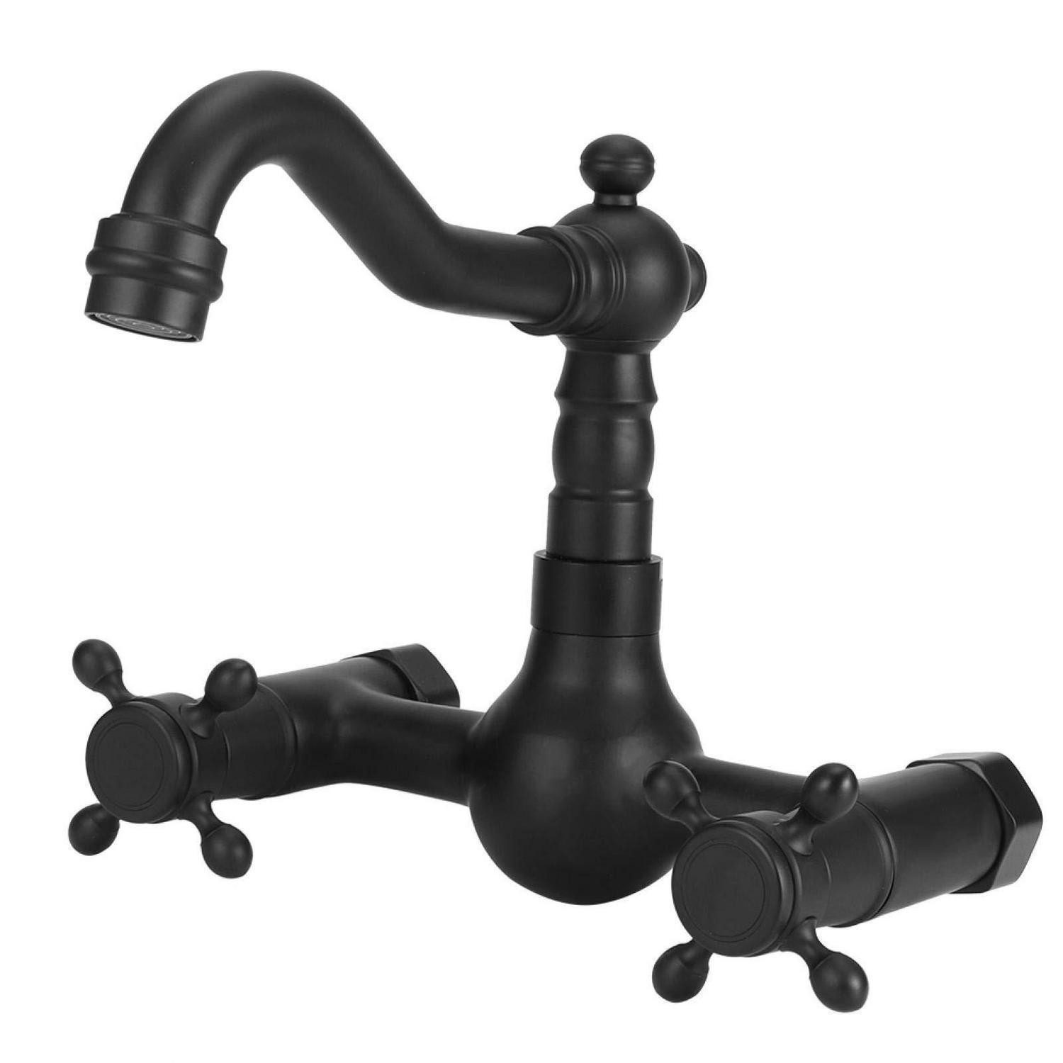 LuxusKollektion Wannenarmatur Badewannenarmatur Schwarz Doppelgriff Wandmontage (1-St)