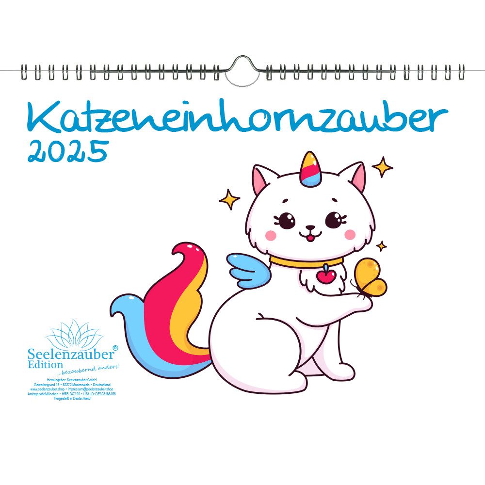 Seelenzauber Wandkalender Katzeneinhornzauber DIN A4 Kalender für 2025 Katzen Einhorn