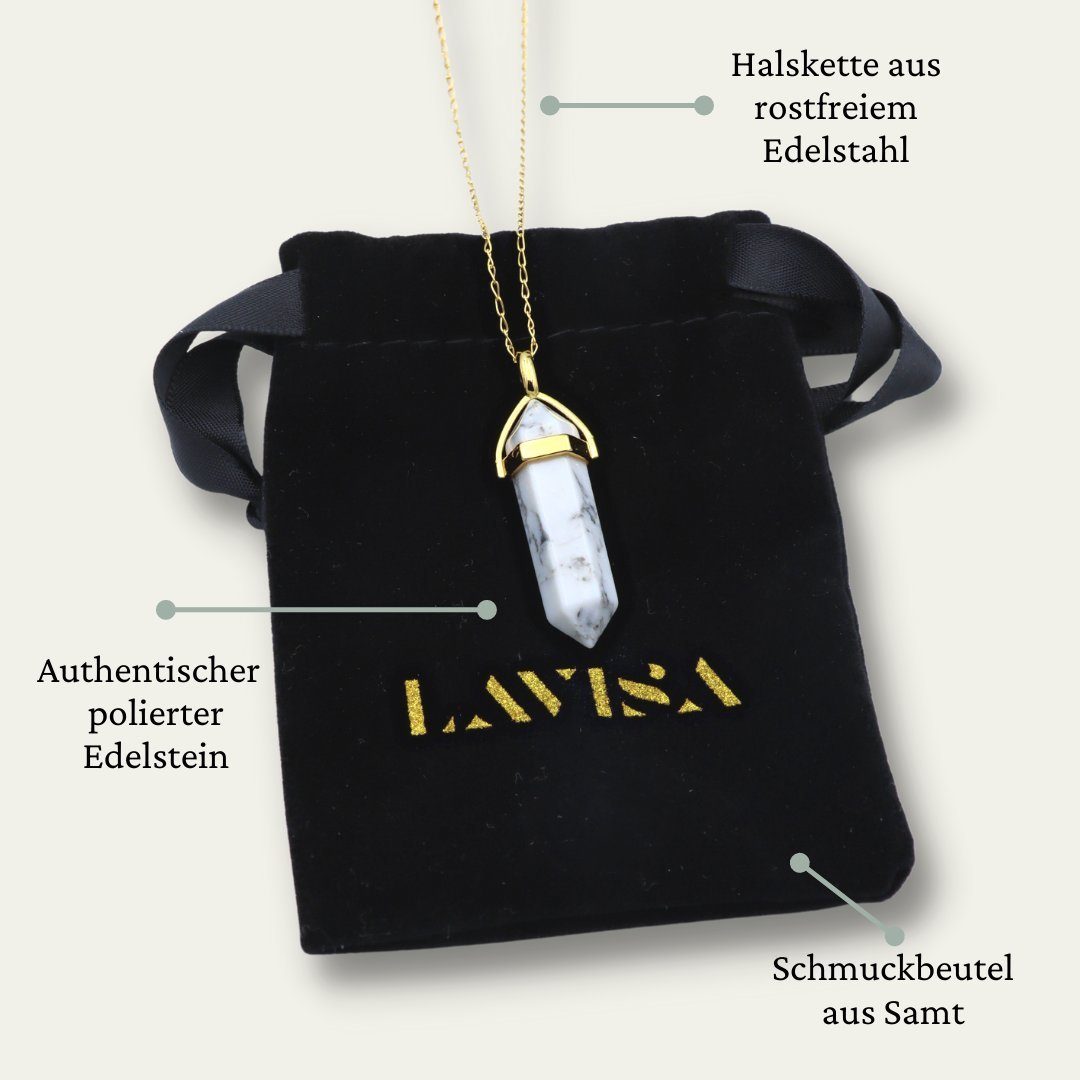 LAVISA Kette Howlith Halskette gold Anhänger Edelstein Kristall mit Naturstein Obelisk