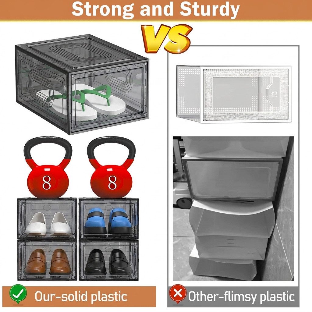 POPOLIC Schuhkiste 6/9/10 Stück Schuhboxen stapelbar Schuhboxen aus klarem Kunststoff (Hartplastik Schuhbox mit Deckel, 6 St., Schuhorganisatoren mit Magnettür für Größe 46 - Hartplastik), faltbar und stapelbar, für Stöckelschuhe,Pumps, Schuhaufbewahrung