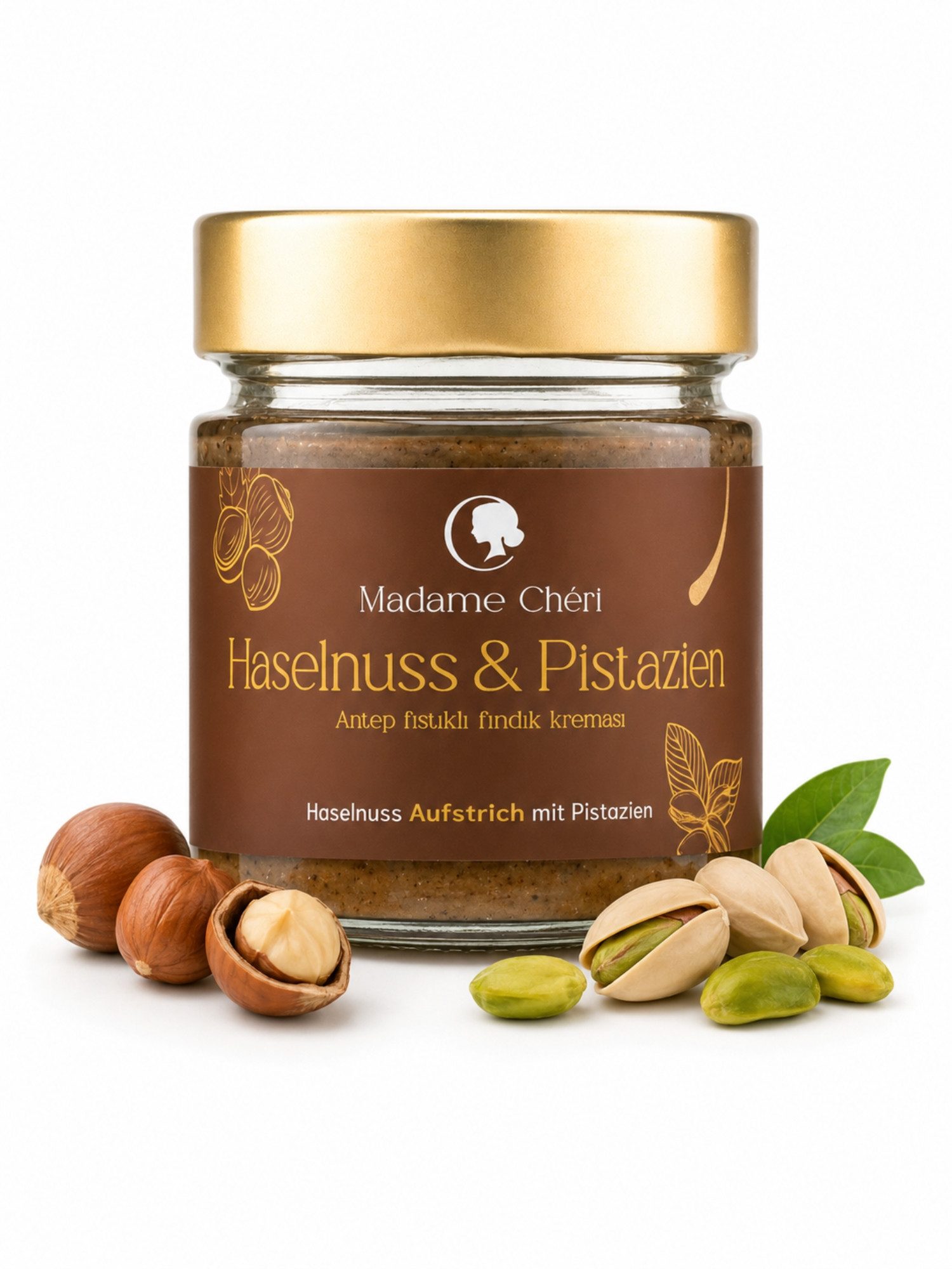 Madame Chéri Nussaufstrich Nusscreme Aufstrich Pistazie Mandel Haselnuss cremig vegan, Ohne Palmöl, ohne Zusatzstoffe, mit Antep-Pistazienstückchen