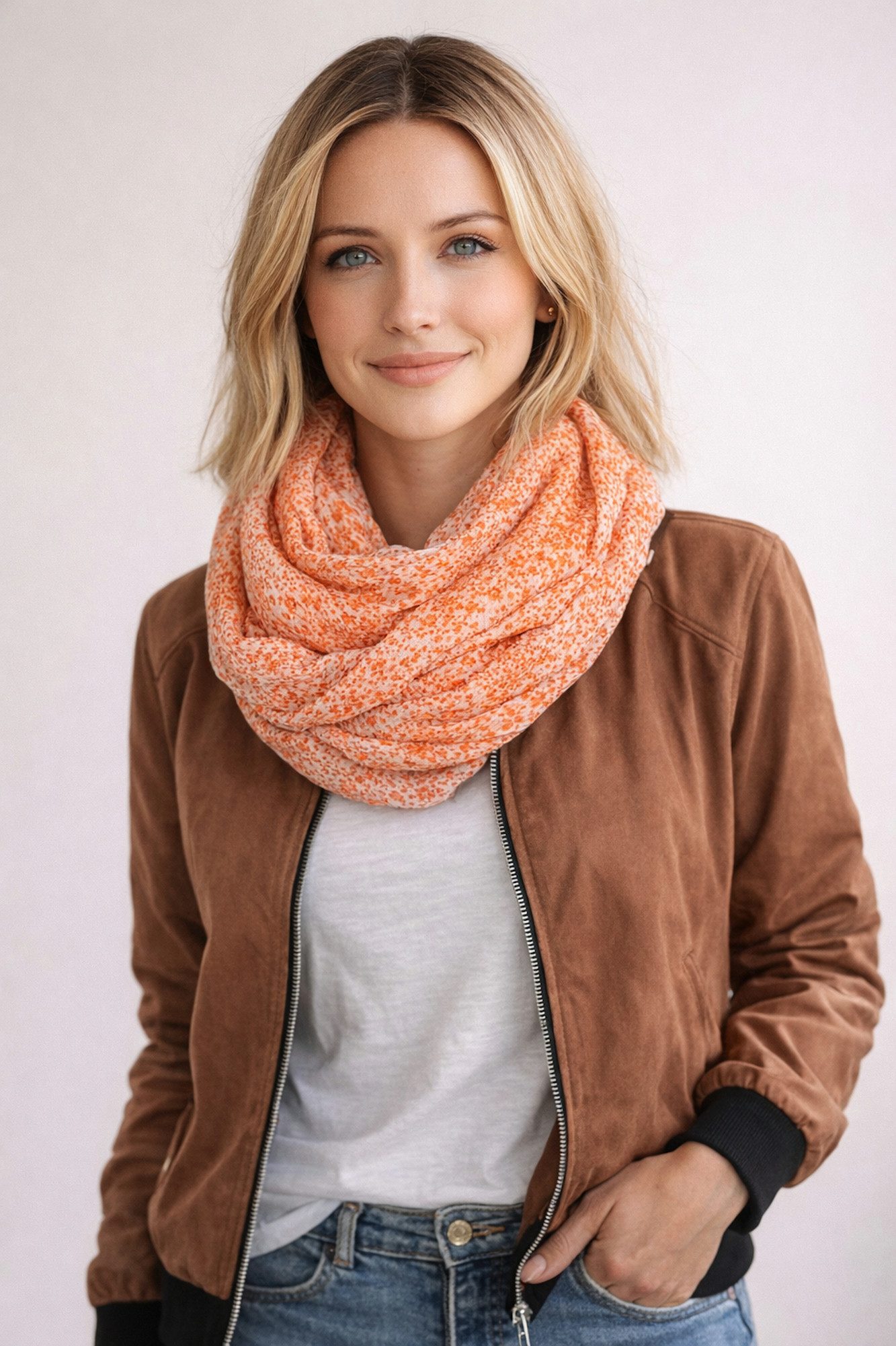 Ella Jonte Loop, Leichter Rundschal mit Tupfen-Muster in Orange oder Blau