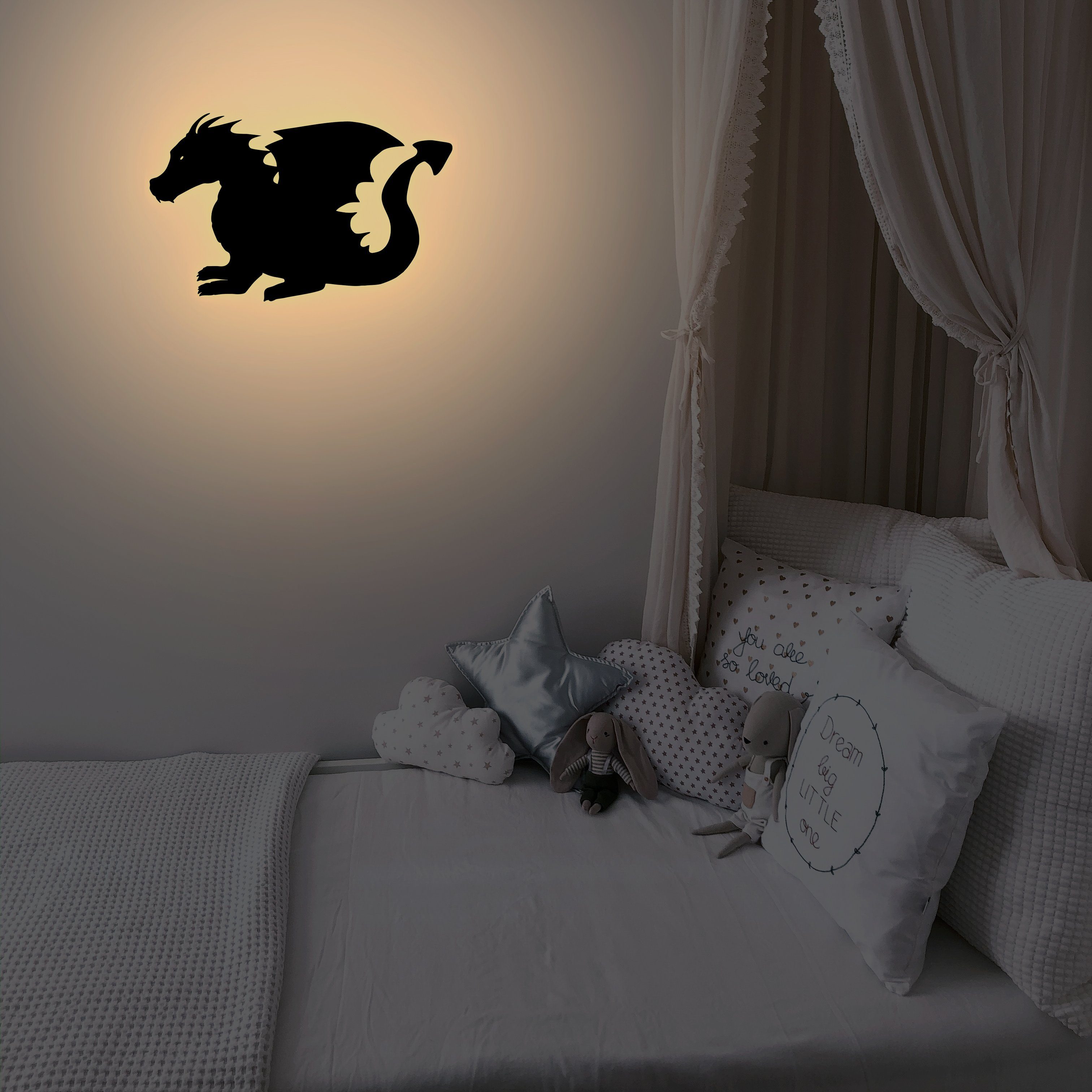 in Dekofigur LEON LED Nachtlicht Buche Drachen-LED für #72, Lasergravur mit Schlafzimmer LED FOLIEN fest integriert