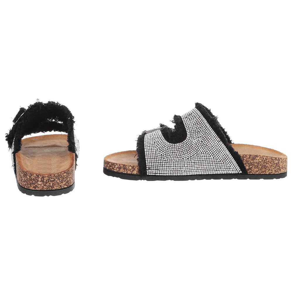 Ital-Design Glamouröse Damen Sandalen mit Strass und Korkfußbett Pantolette (91512405) Flach Pantoletten in Schwarz – Bild 5 von 5
