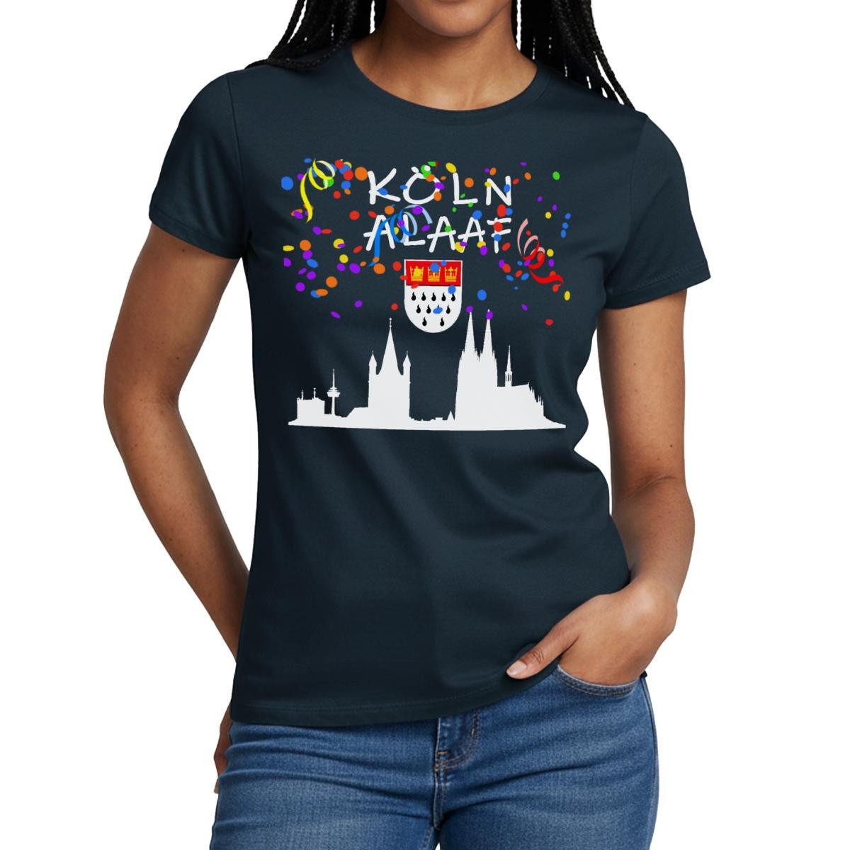 Spreadshirt T-Shirt Kölle Alaaf Karneval Fasching Köln Kölner Dom Frauen T-Shirt (1-tlg) Slim Fit, fällt klein aus