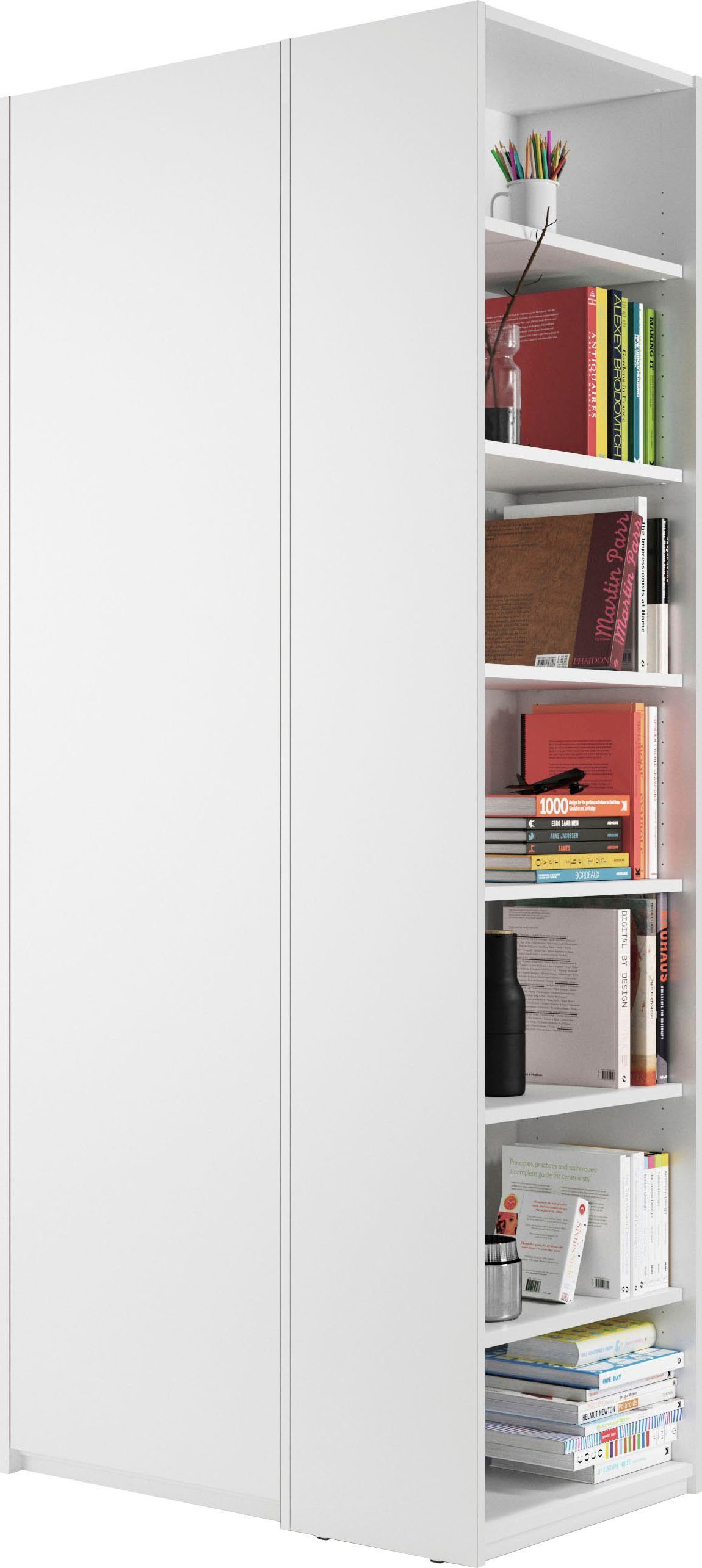 weiß 7 Müller rechts Drehtürenschrank Plus oder Modular weiß inklusive | montierbarem Seitenregal links LIVING Variante SMALL