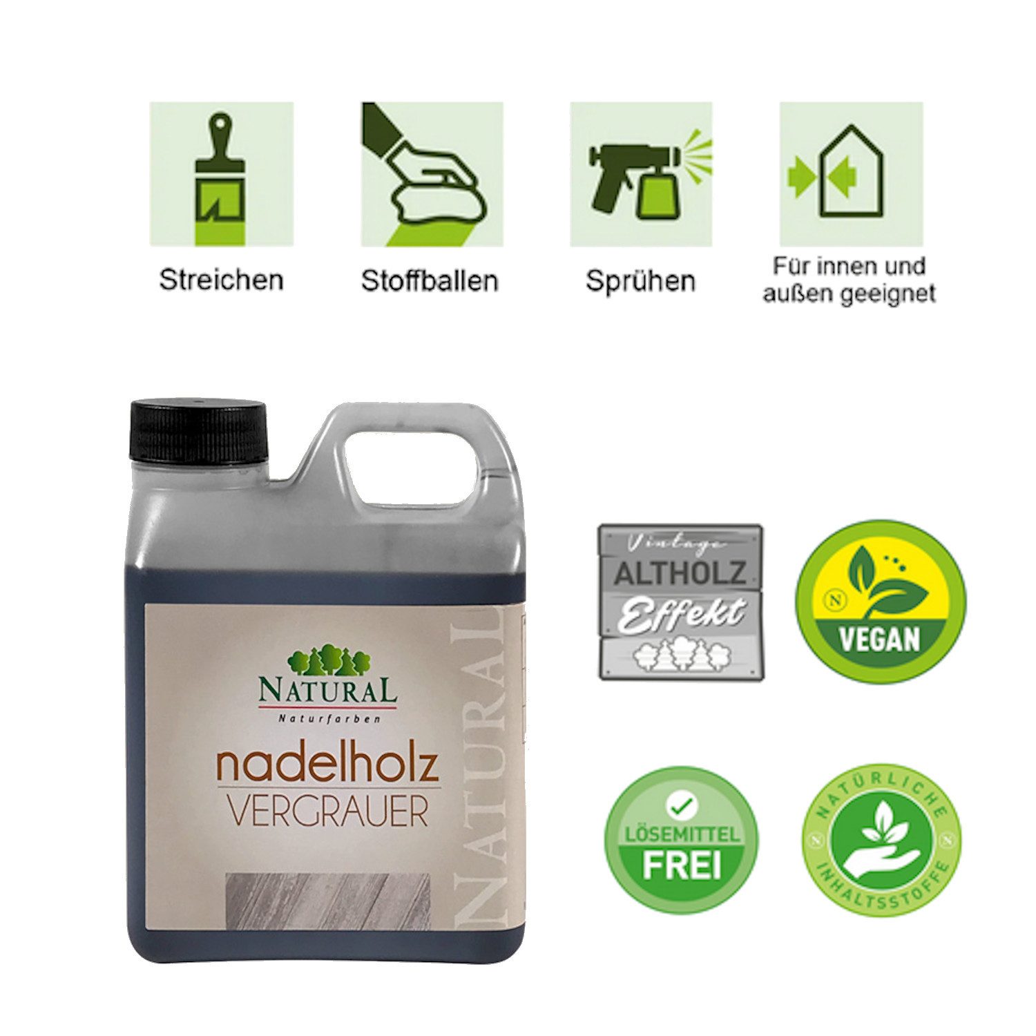 Natural Naturfarben GmbH Holzbeize Nadelholz Holzvergrauer 950 ml ökologische Vergrauung