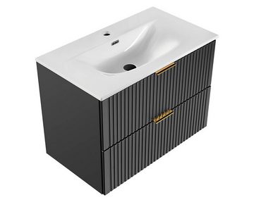 einfachgutemoebel Waschtisch-Set Badezimmer Set 2-teilig BLACKENED 80cm, Einbaubecken weiß, schwarz, (Badmöbel Set, 1-St., Waschtisch SET 2-teilig)