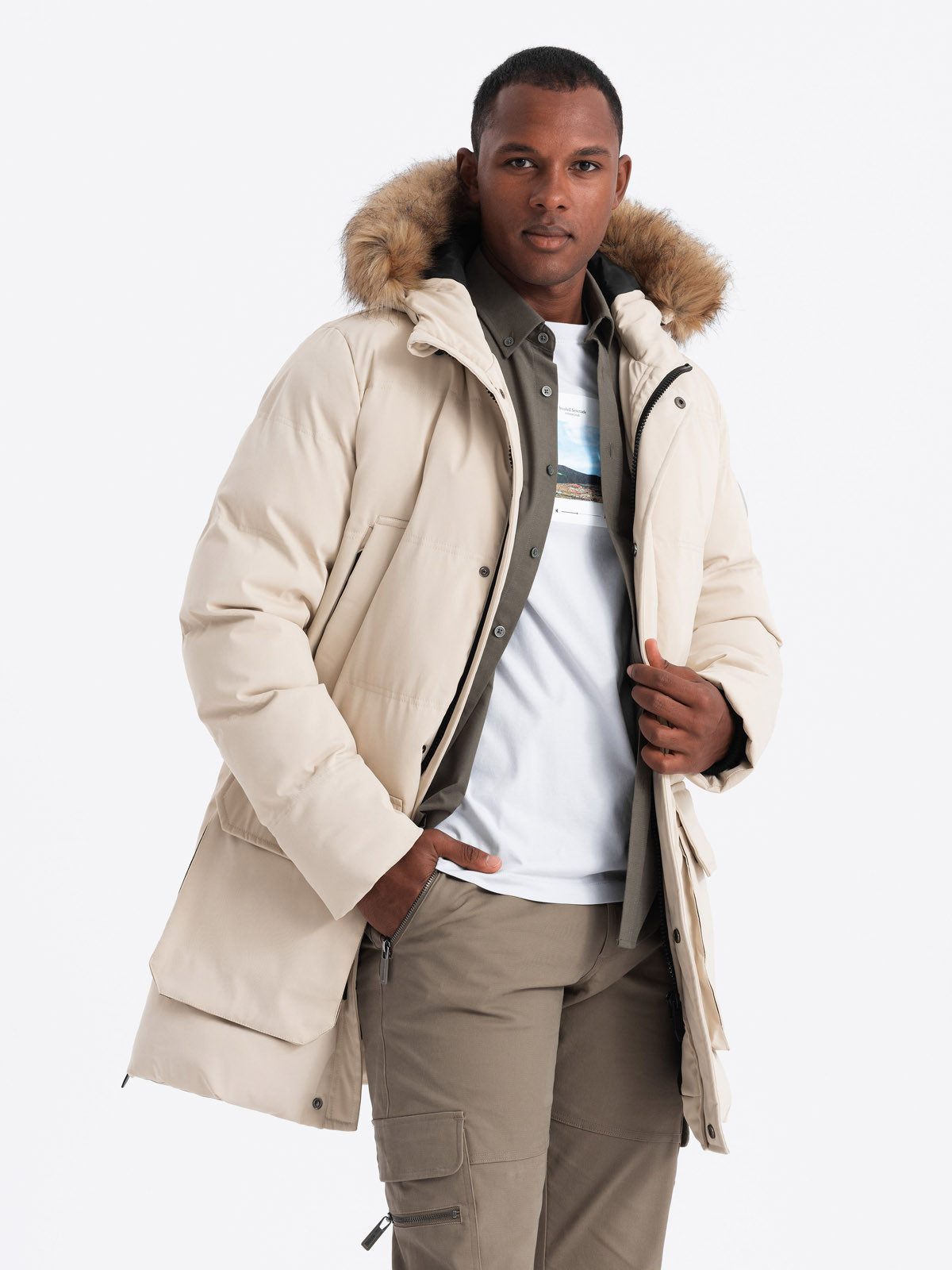 OMBRE Parka Lange Herren-Parka-Jacke mit Reißverschluss unten