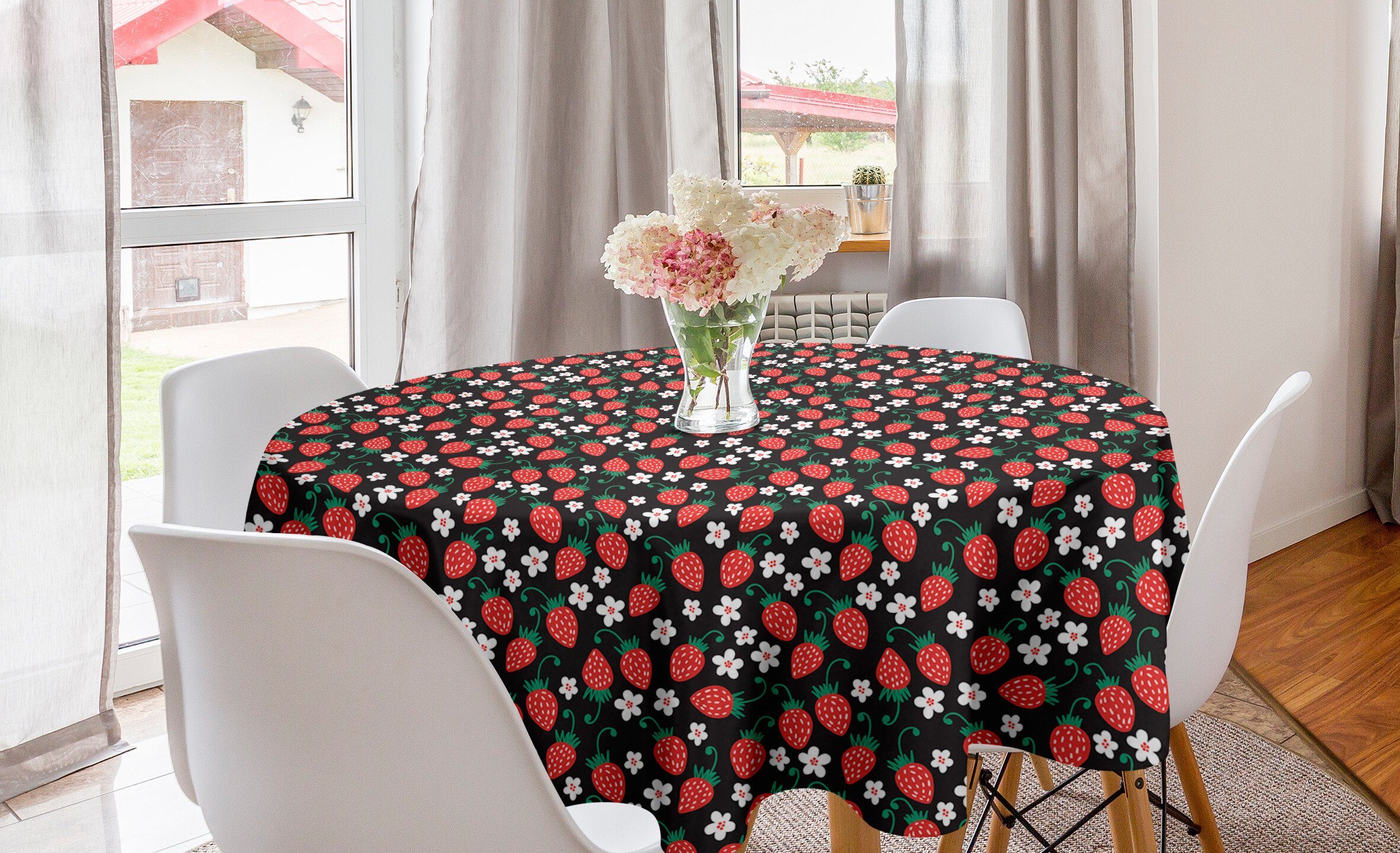 Abakuhaus Tischdecke Kreis Tischdecke Abdeckung für Fruit Esszimmer Summer Küche Erdbeere Dekoration, Daisy Fresh