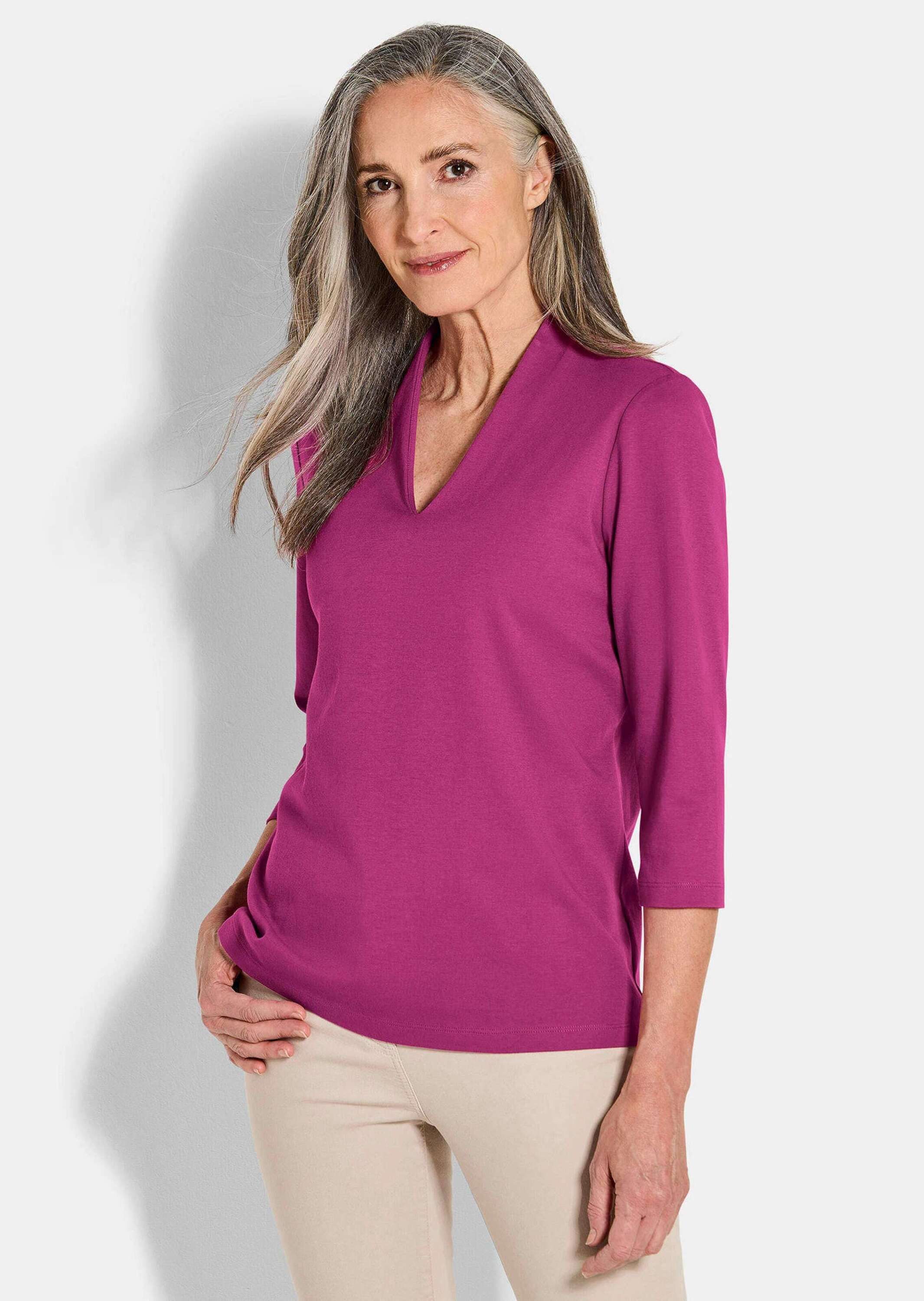 GOLDNER Print-Shirt Elegantes Basic-Shirt mit V-Ausschnitt günstig online kaufen