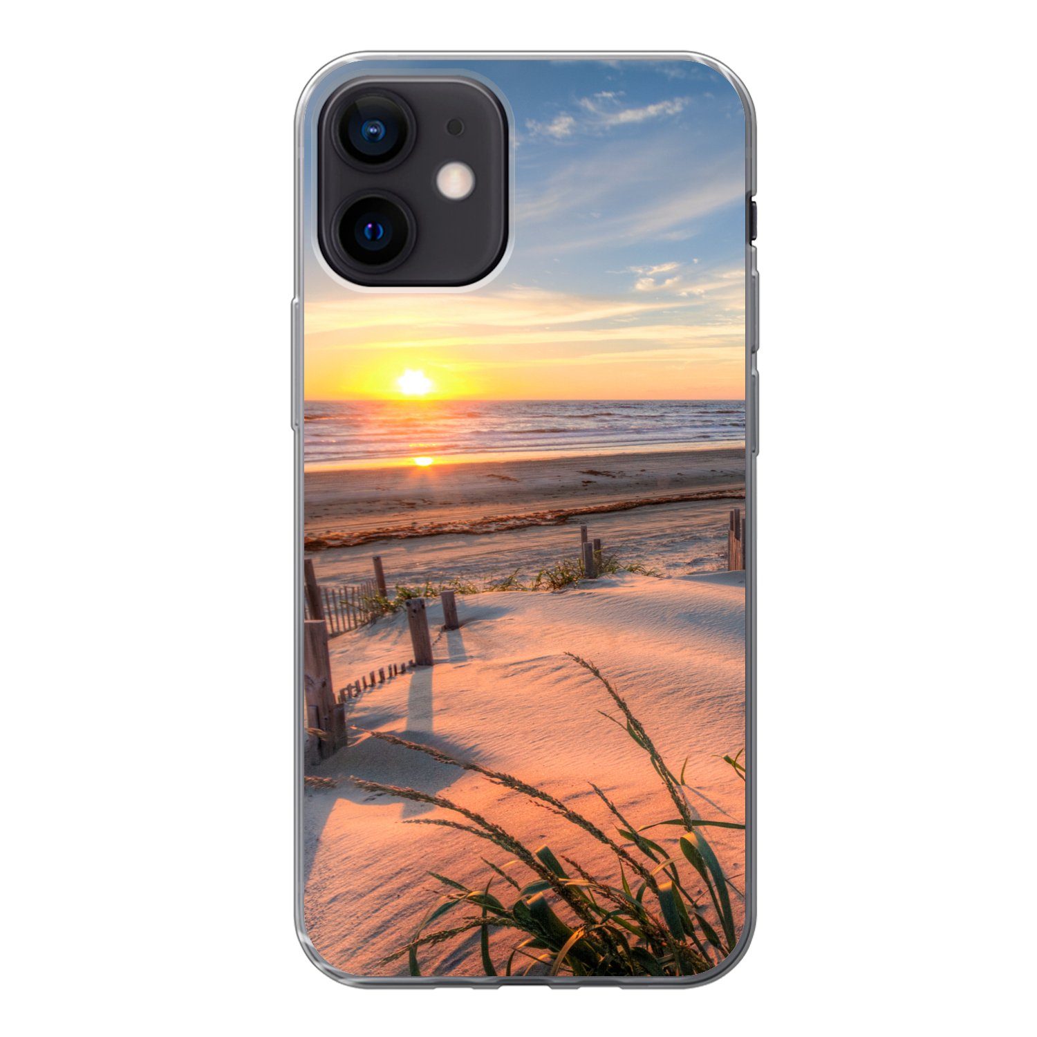 MuchoWow Handyhülle für Apple iPhone 12 Strand - Meer - Düne - Sonnenuntergang - Landschaf, Smartphone-Bumper, Print, Handy Schutzhülle Dünn