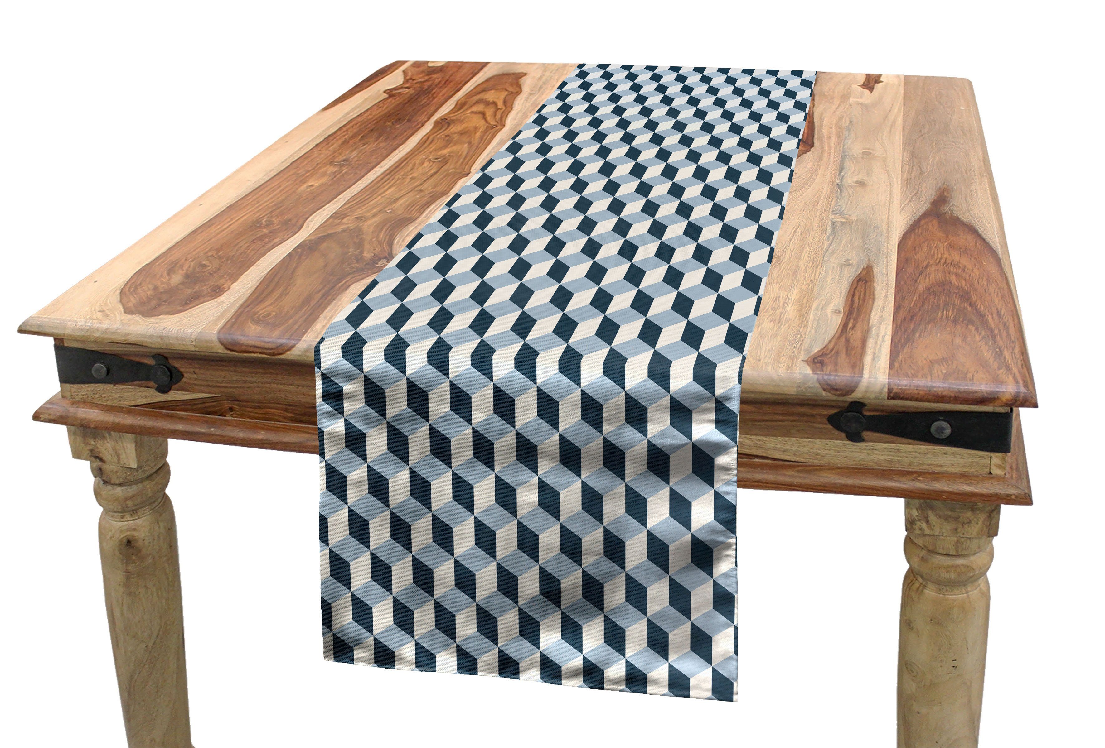 Abakuhaus Tischläufer Esszimmer Küche Rechteckiger Dekorativer Tischläufer, Retro Würfel Quadrate 3D Style