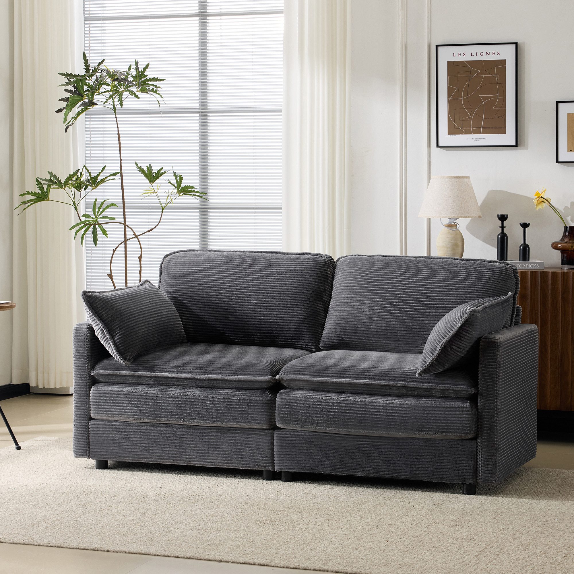REDOM Loungesofa Stylisches 2-Sitzer-Sofa, Aus Kord-Stoff – Bequem, geräumig und stabil mit Holzrahmen 1 Teile, mit Relaxfunktion