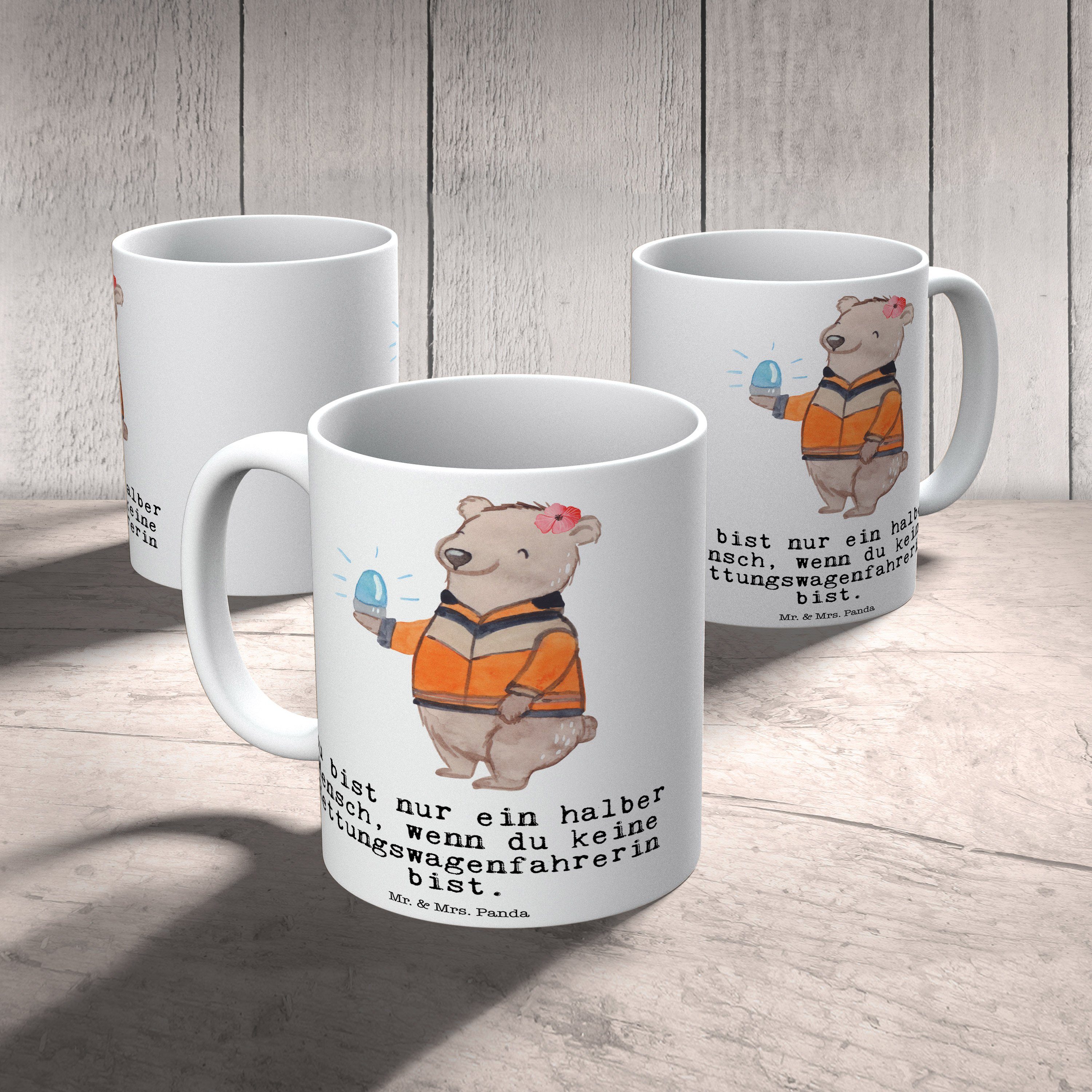 Panda & Geschenk, Mrs. Mr. Weiß Keramik Rettungswagenfahrerin - mit Kaffeetasse, - Herz T, Büro Tasse
