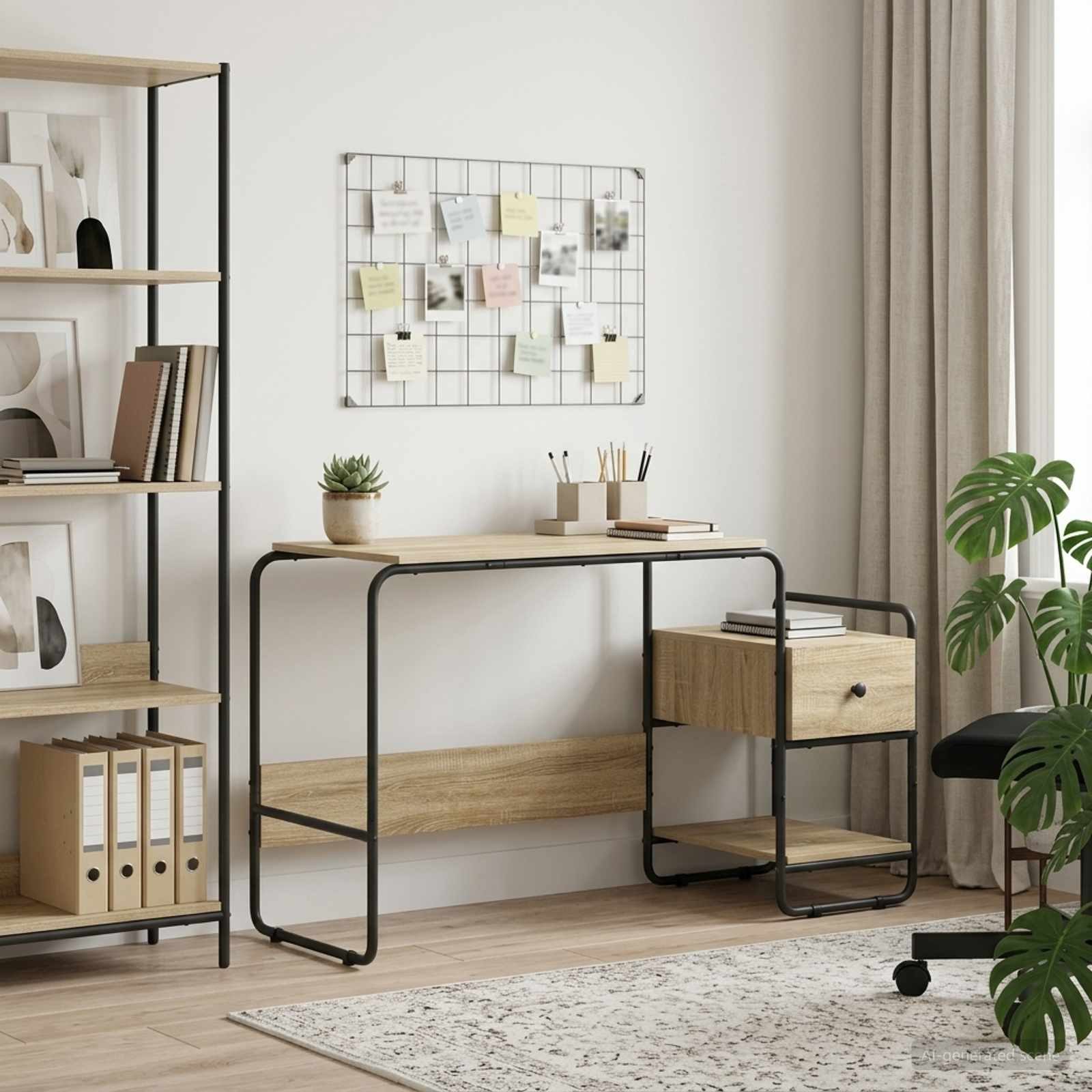 furnicato Schreibtisch mit Stauraum 131.5 x 50 x 75.5 cm Sonoma-Eiche (1-St), Arbeitstisch mit integrierten Regalböden und Schublade für Büro