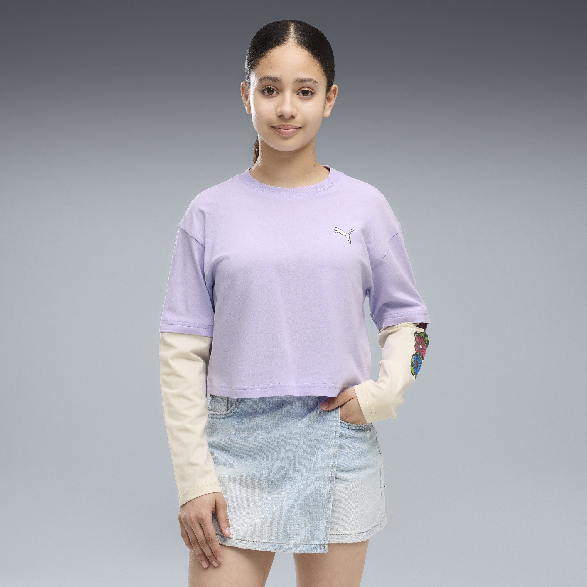 PUMA T-Shirt MID 90s Relaxed Layered Cropped Langarmshirt Mädchen – Bild 2 von 5