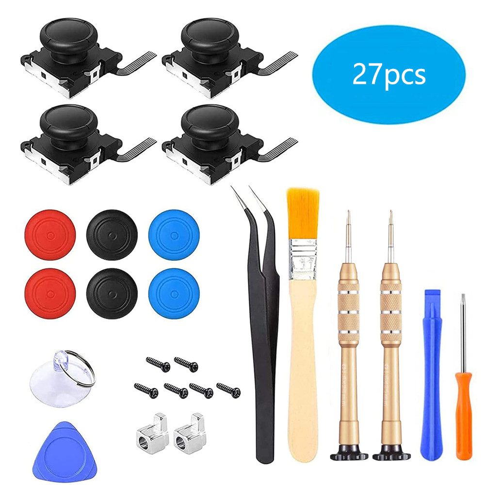 TUWENA Werkzeugkoffer 27 Switch Joycon 3D Analog Joystick Daumen-Sticks für Nintendo Ersatz (27 St)