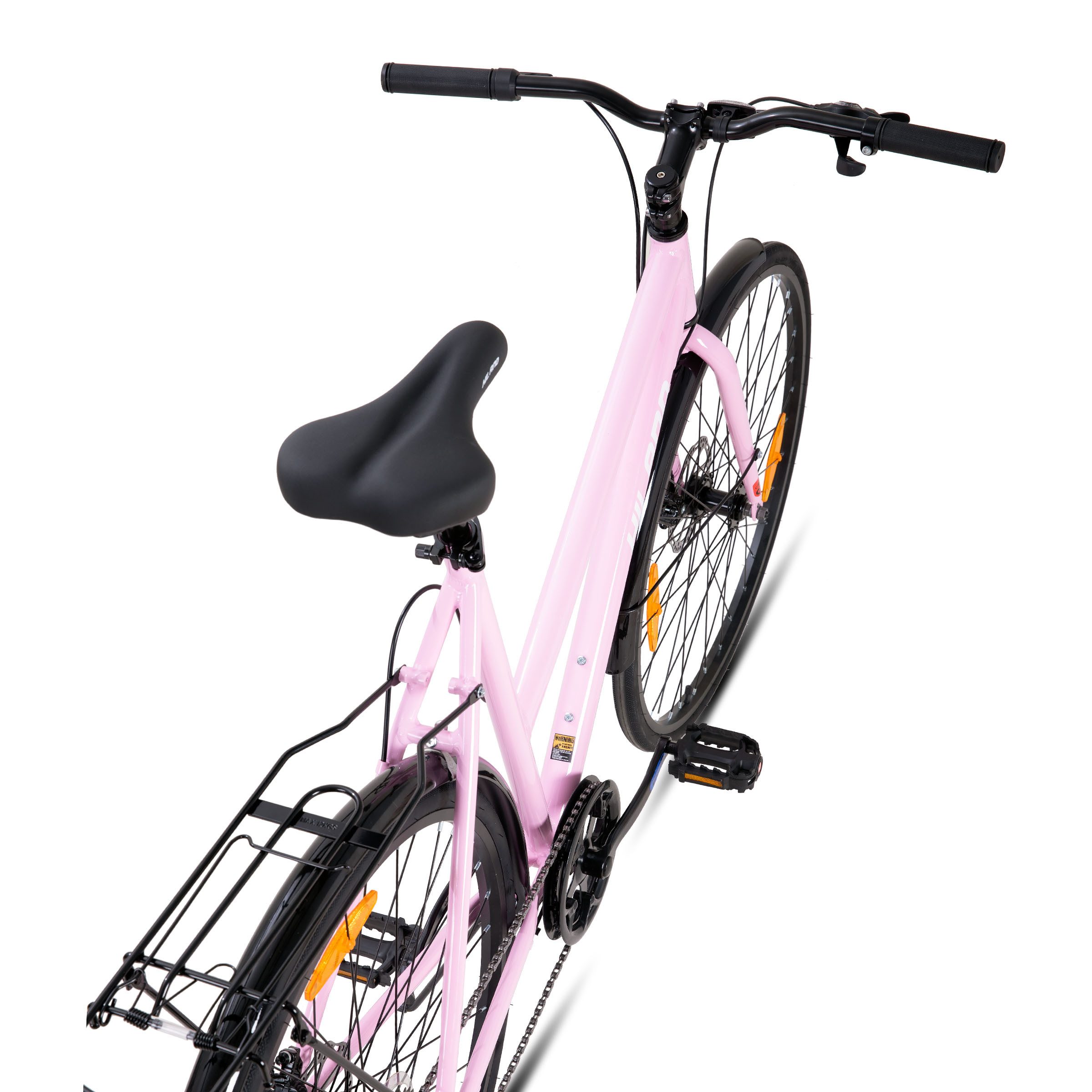 HILAND Cityrad 700C Herren Damen Student Aluminiumlegierung Pendler Stadtfahrrad, 7-Gang, mit Schutzblechen, Gepäckträger, Mechanische Scheibenbremse